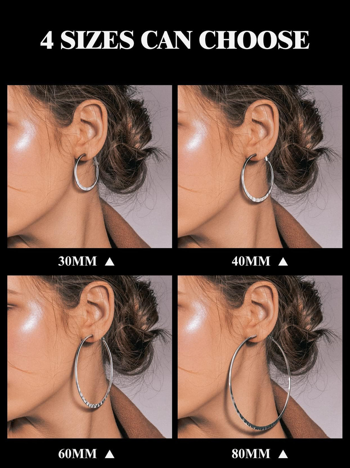Richsteel Silver 40MM Hammerd Hoop Earrings for Women