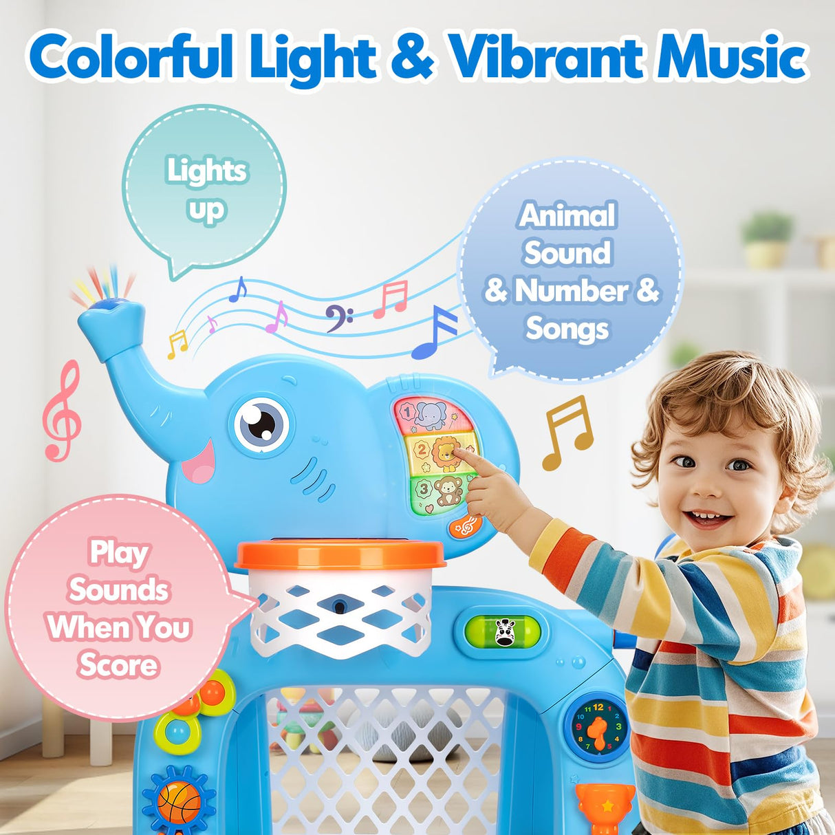 Toddler Basketball Hoop & Soccer Goal, Toys for 1 2 3 Year Old Boys Girls, Kids Sports Toy with Light Sound Music, Montessori Toys for Baby 12-18 Months, Christmas Birthday Gifts for Ages 1-3(Blue)