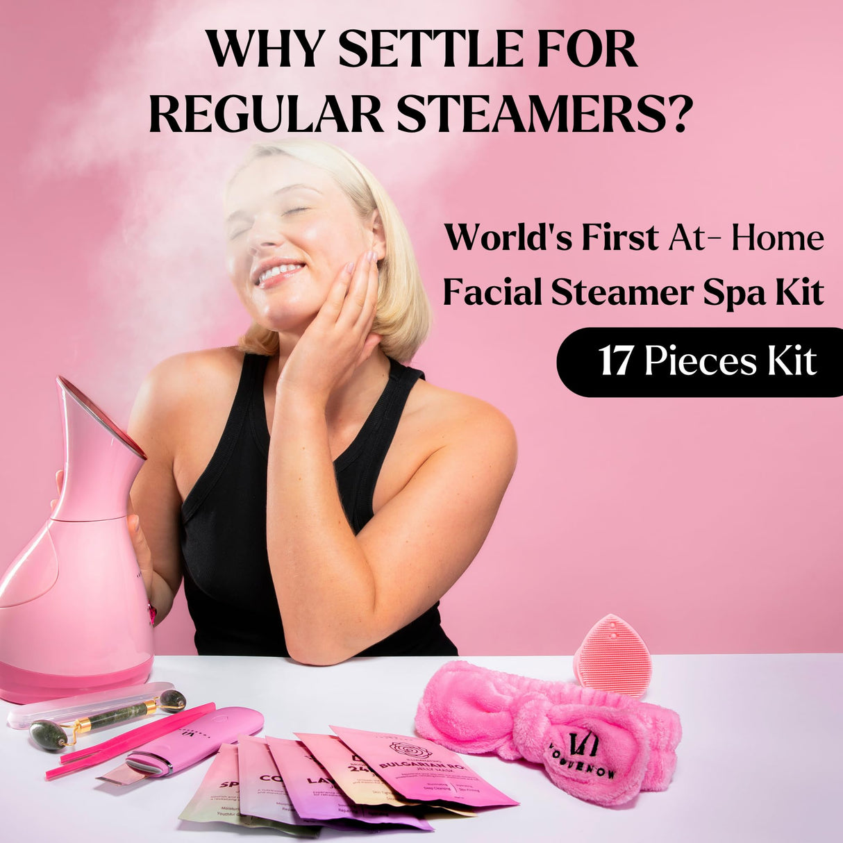 Facial Steamer Spa Kit with Complimentary 17 Skin Care Tools | Face Steamer for Facial Deep Cleaning with Towel Warmer & Humidifier Mode| Self Care Spa Gifts for Women, Mothers Day Gifts for Mom