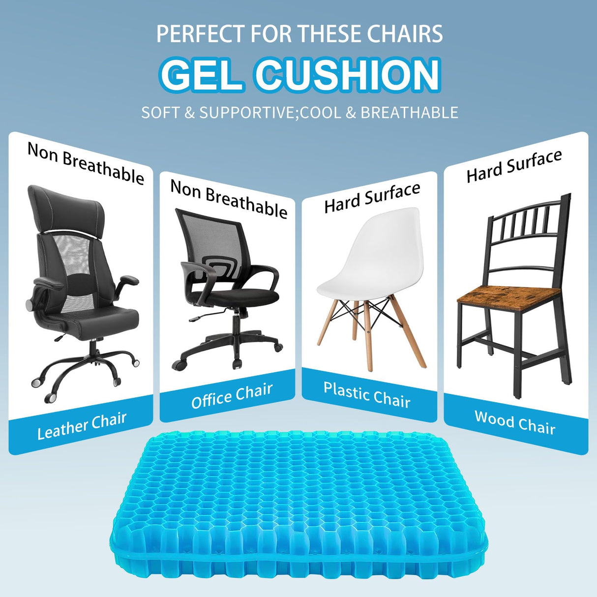 LYUANEC Gel Seat Cushion for Long Sitting, (2.4 Inch Extra Thick Cushion) Soft&Breathable Gel Cushions for Pressure Relief, Wheelchair Seat Cushions, Gel Pad for Chair, Office Chair Cushion