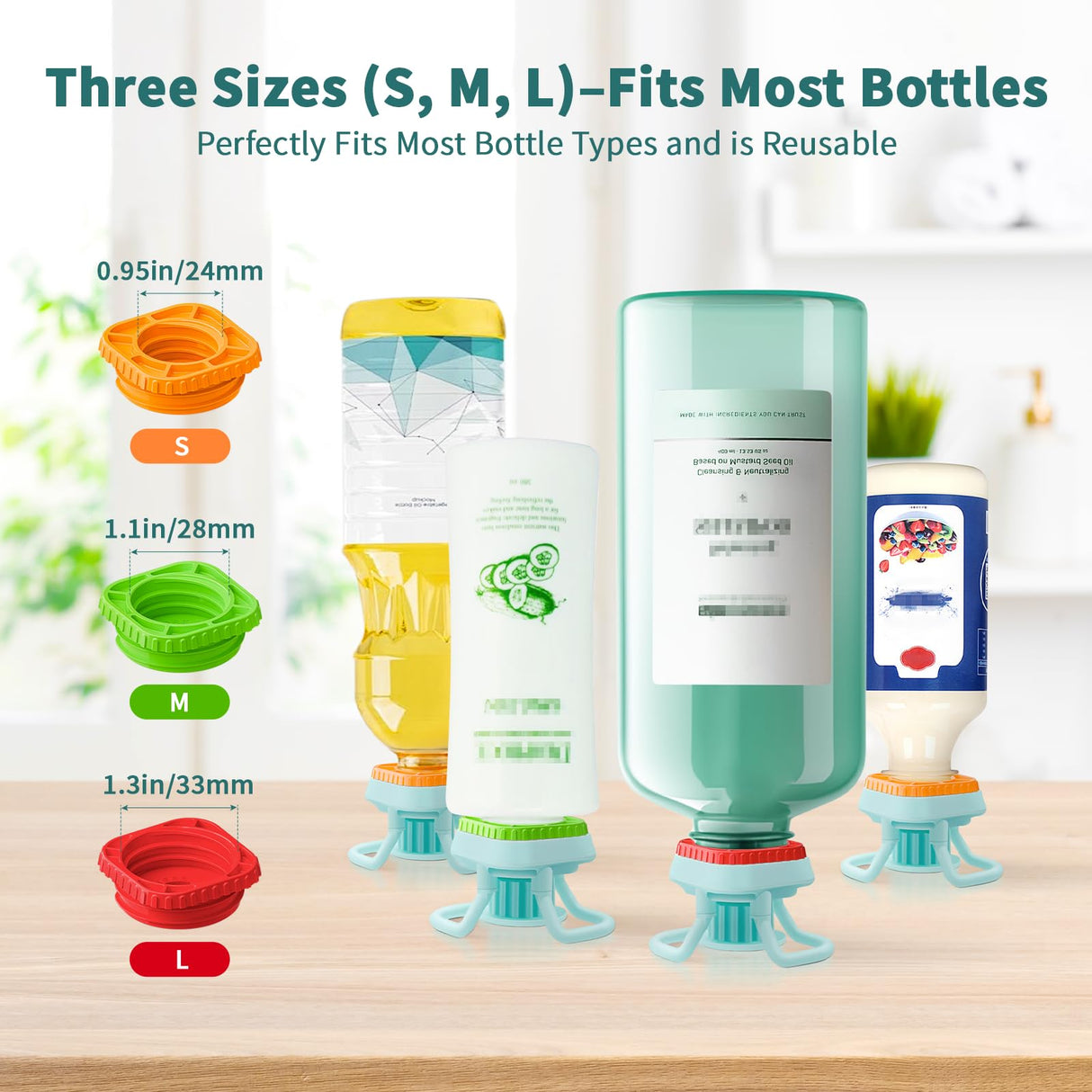 Luvan 4-Pack Bottle Emptying Cap Flip Dispenser Kit for Every Drop Universal Inverted No-Waste Caps for Shampoo Lotion Soap Ketchup Mustard Sauces Space-Saver for Kitchen Bathroom