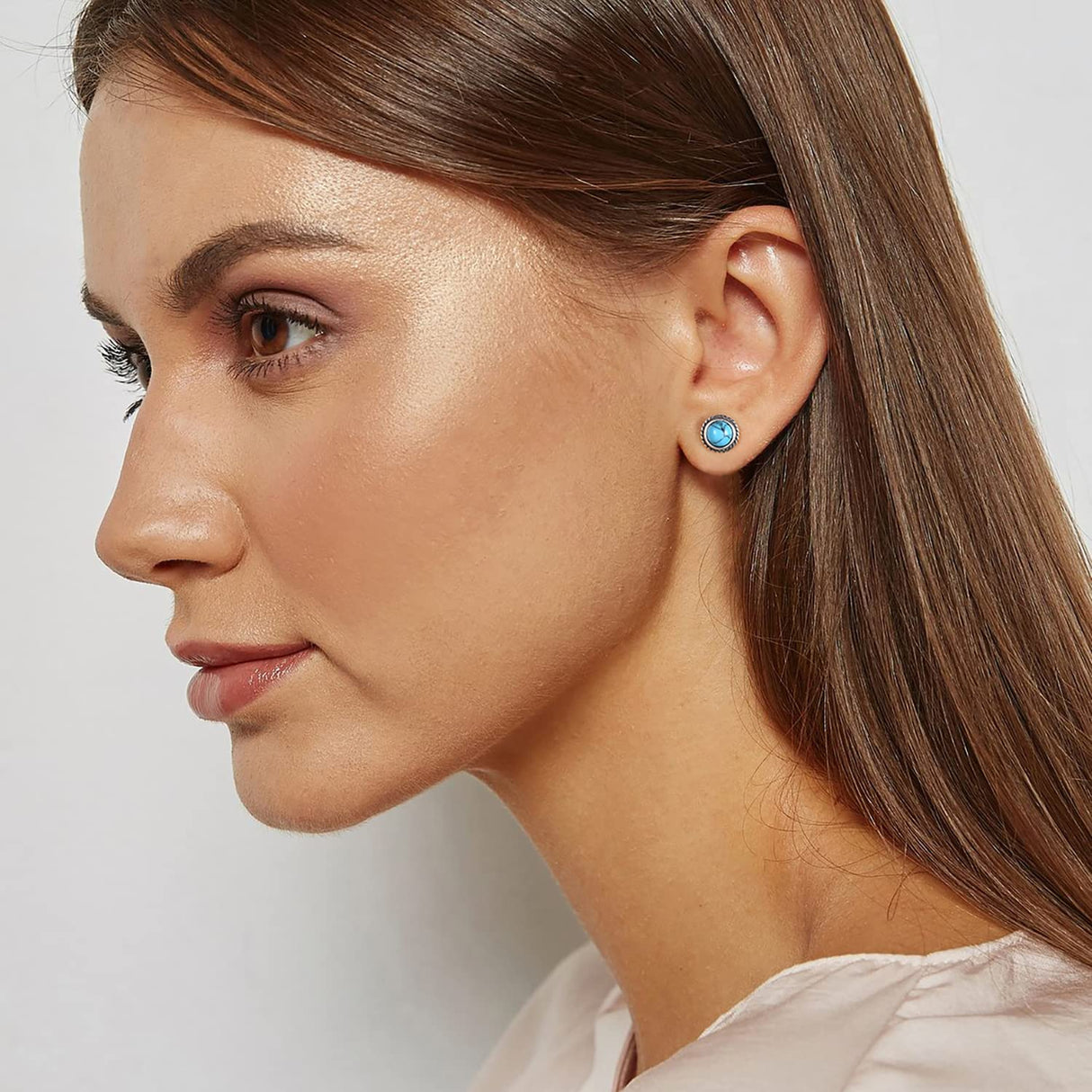 BRAYEG 925 Sterling Silver Turquoise Stud Earrings, Hypoallergenic Turquoise Earrings for Women, Classic Circle Gemstone Earrings for Women Gift