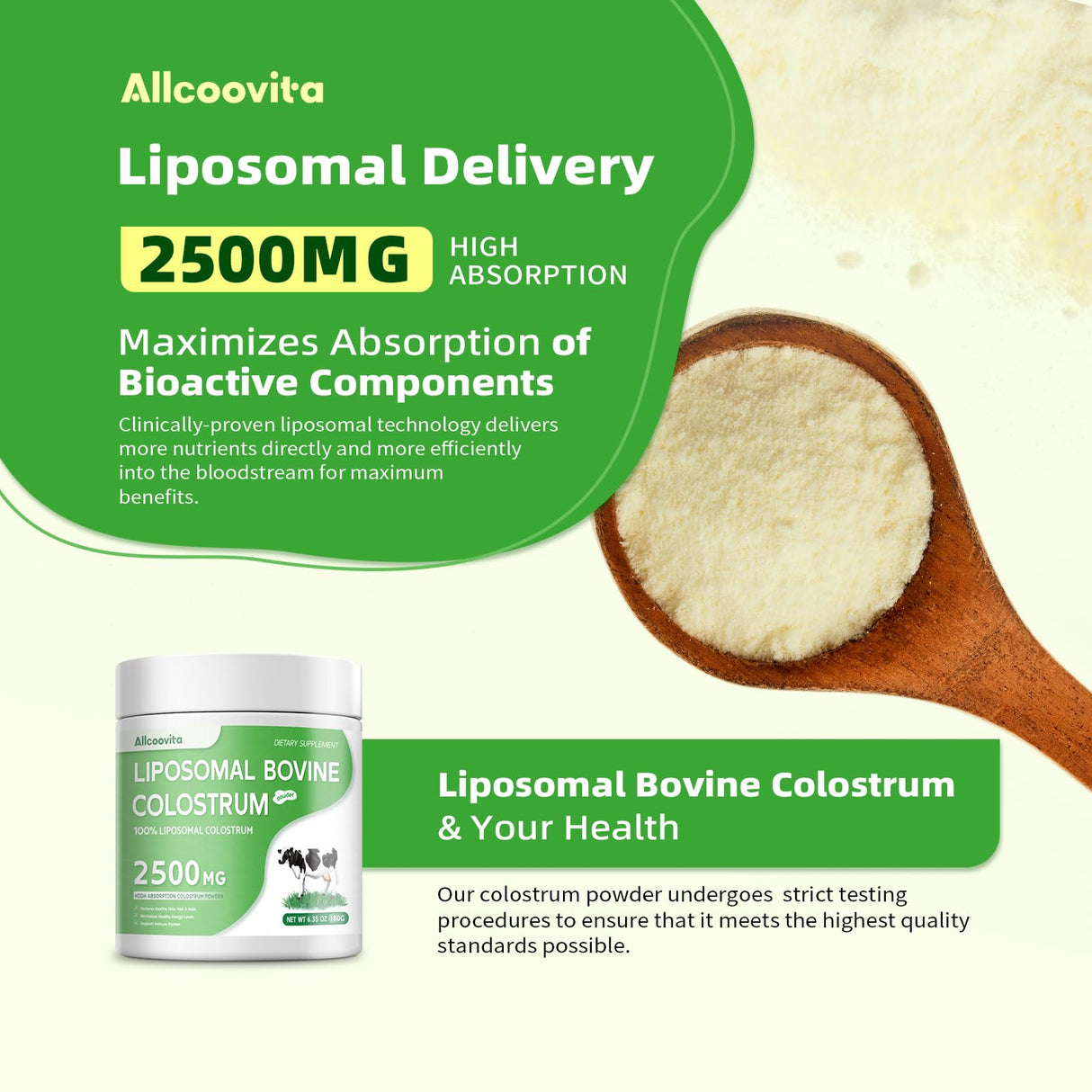 Liposomal Bovine Colostrum Powder - Pure Bovine Colostrum for Humans - Grass Fed Colostrum Supplement for Gut Support, Immune Health and Hair Growth,72 Servings per Bottle.180g/6.35 oz