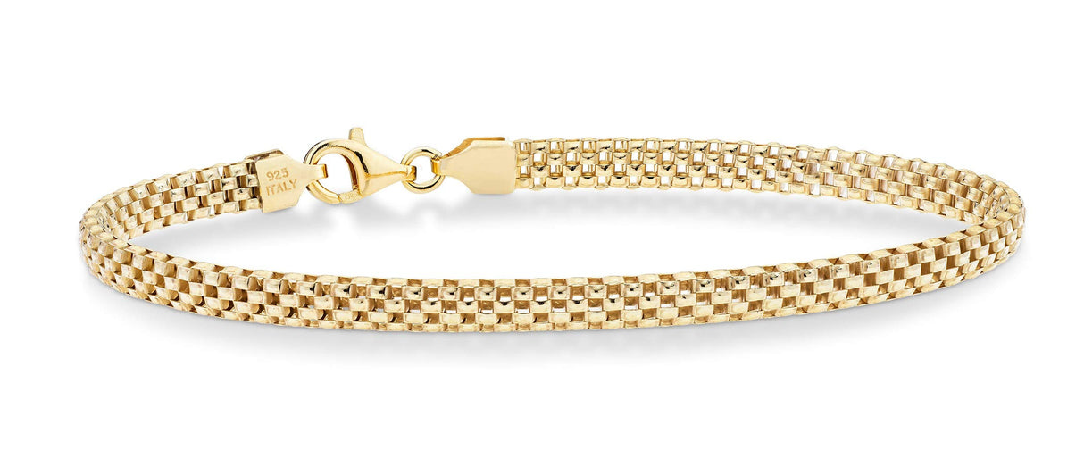 Miabella 18K Gold Plated 925 Sterling Silver Italian 4mm Mesh Link Chain Bracelet for Women 925 Italy (7.0 Inches)