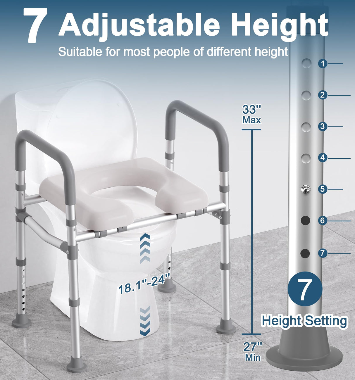HOMLAND Toilet Seat Risers for Seniors, 400 LBS Raised Toilet Seat, FSA HSA Toilet Riser with Handles, Handicap Elevated Toilet Seat with Adjustable Height & Width for Elderly, Pregnant, Gray