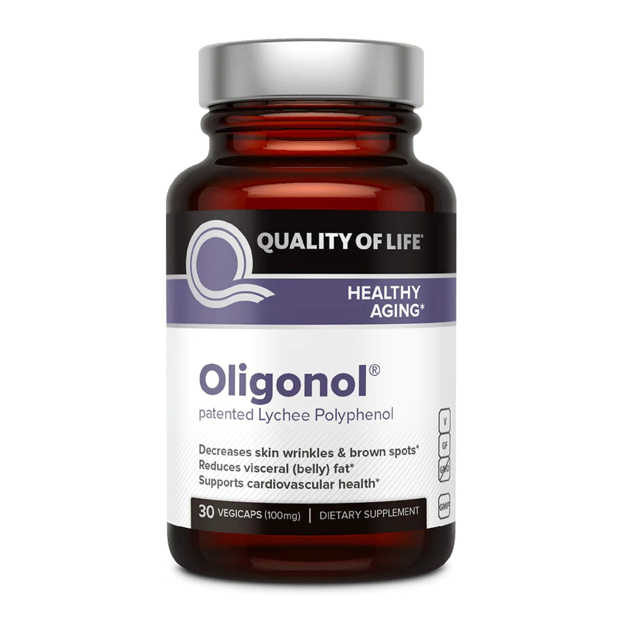 Quality of Life Oligonol Premium Anti Aging Supplement - Promotes Cardiovascular Health, Circulation & Youth, Includes Antioxidants - Lychee Fruit Extract - 30 Vegicaps