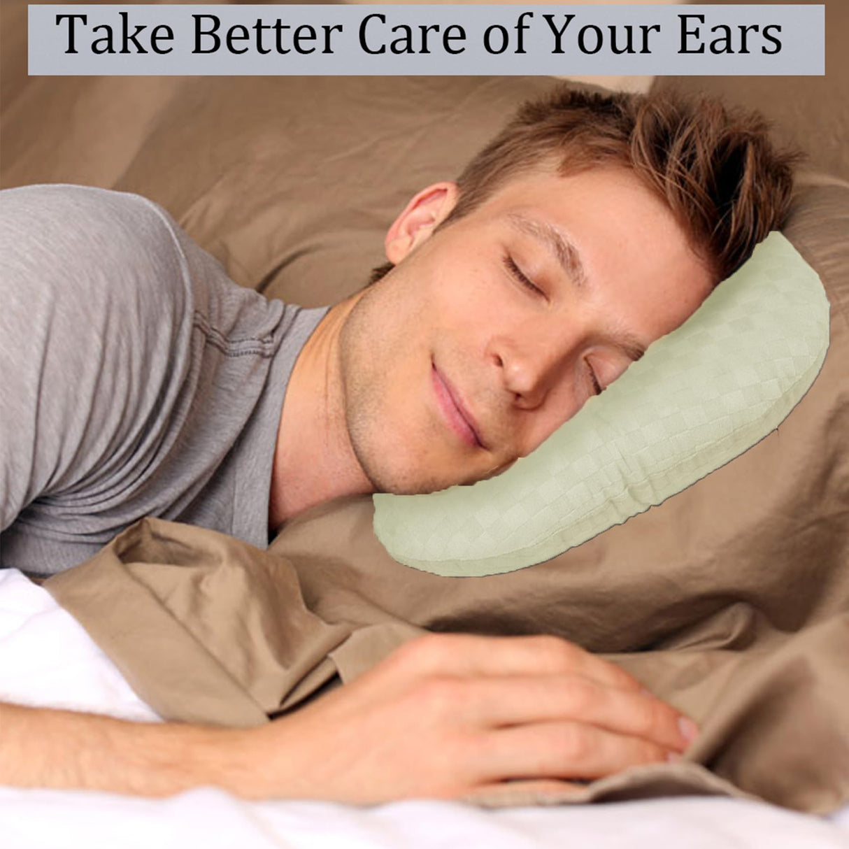Wuronsa Ear Piercing Pillow for Side Sleepers, Pillow with an Ear Hole for CNH and Ear Pain Ear Inflammation Pressure Sores, O-Shaped Side Sleeping Pillow, Ear Guard Pillow (Cream)