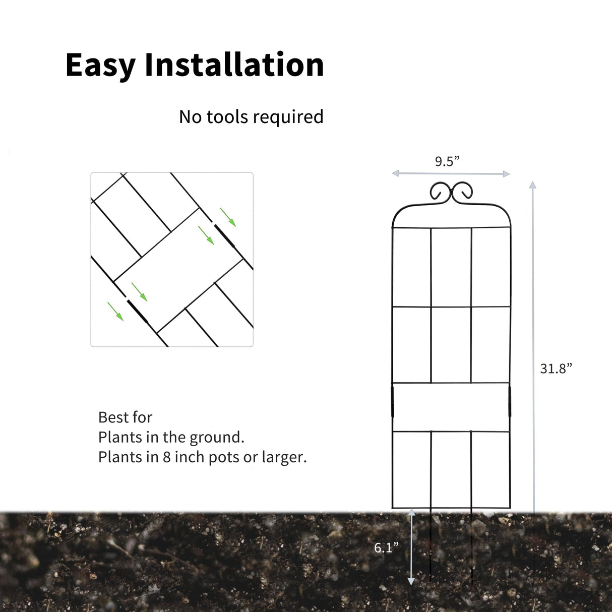 4 Pack 31'' Plant Trellis for Climbing Plants Indoor & Outdoor, Metal Trellis for Potted Plants, Plant Support for Houseplant, Vines, Pothos, Rose, Ivy, and Flowers, Black