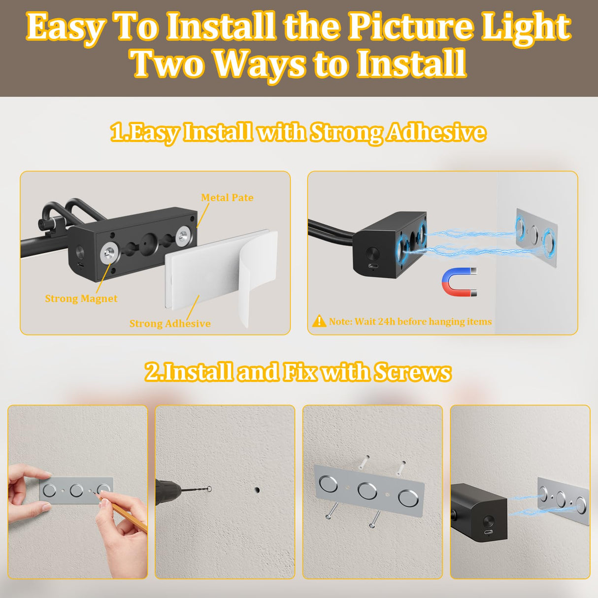 Percantis Battery Operated Picture Light for Wall, Wall Light for Living Room, 4000 mAh, 13.8'' Dimmable Art Painting Light, Remote Control, Black, Display for Gallery, Living Room, Bedroom(Black)