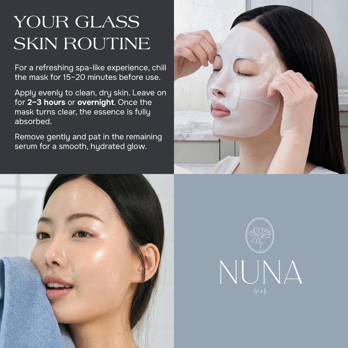 NUNA Volcanic Ash Hydrogel Face Masks with Smile Line Patches – Korean Glass Skin Detox & Deep Hydrating Jelly Mask with Hyaluronic Acid, Ceramides – Overnight Moisturizing + Purifying Care, 7 Sheets