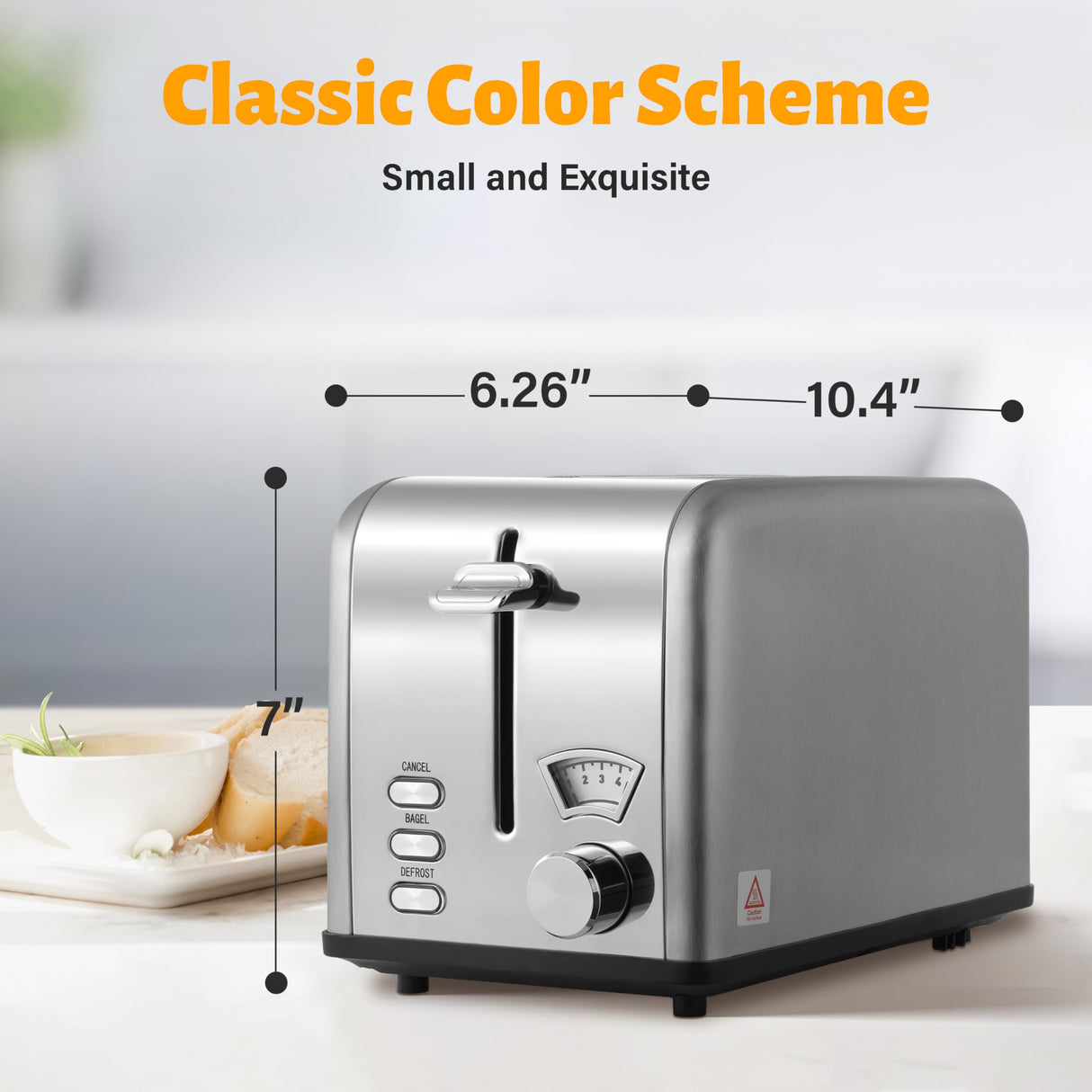 HealSmart 2 Slice Stainless Steel Toaster with Extra Wide Slot & Removable Crumb Tray, 5 Shade Setting and Bagel/Defrost/Cancel Function, Retro Compact Oven, for Various Bread & Waffle, Silver