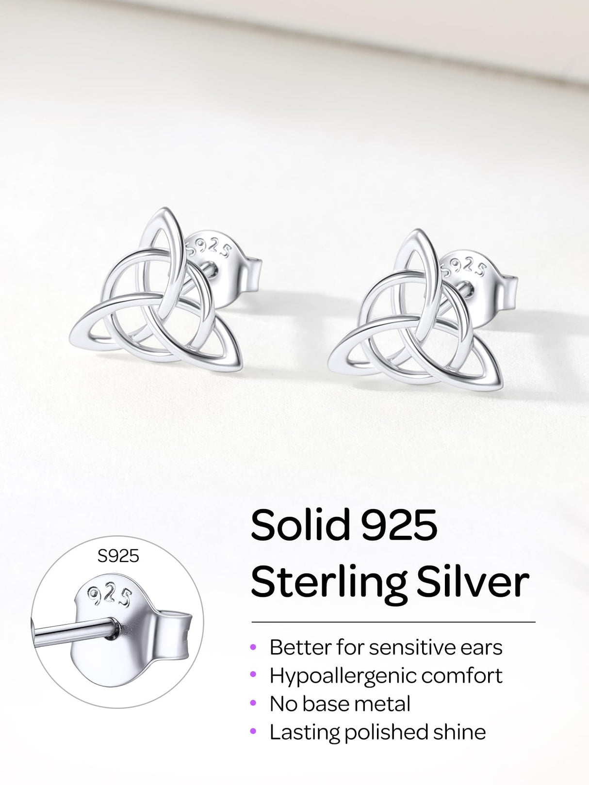 ChicSilver Sterling Silver Stud Earrings for Women Hypoallergenic Celtic Earrings Vintage Triquetra Triangle Studs Earrings Dainty Small Irish Jewelry for Women