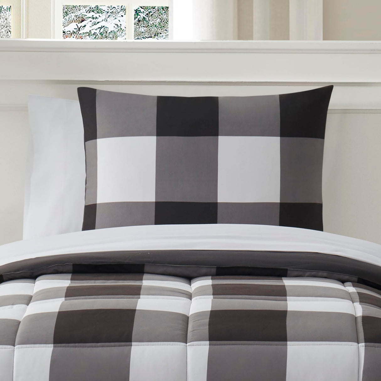 5 Piece Comforter Set Bed in a Bag Buffalo Check Christmas Print All Season Soft Down Alternative Bedding Comforter Set & Luxurious White Microfiber Bed Sheets, Twin, Buffalo Plaid Black/White