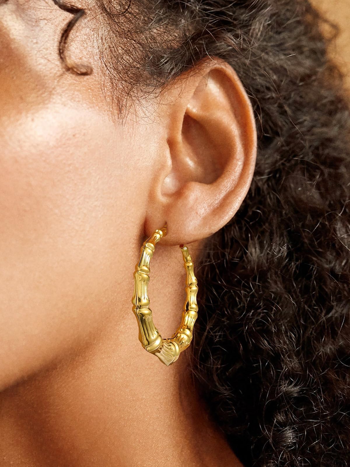Party Jewelry 18K Gold Plated Lightweight Tube Bamboo Hoop Earrings for Women
