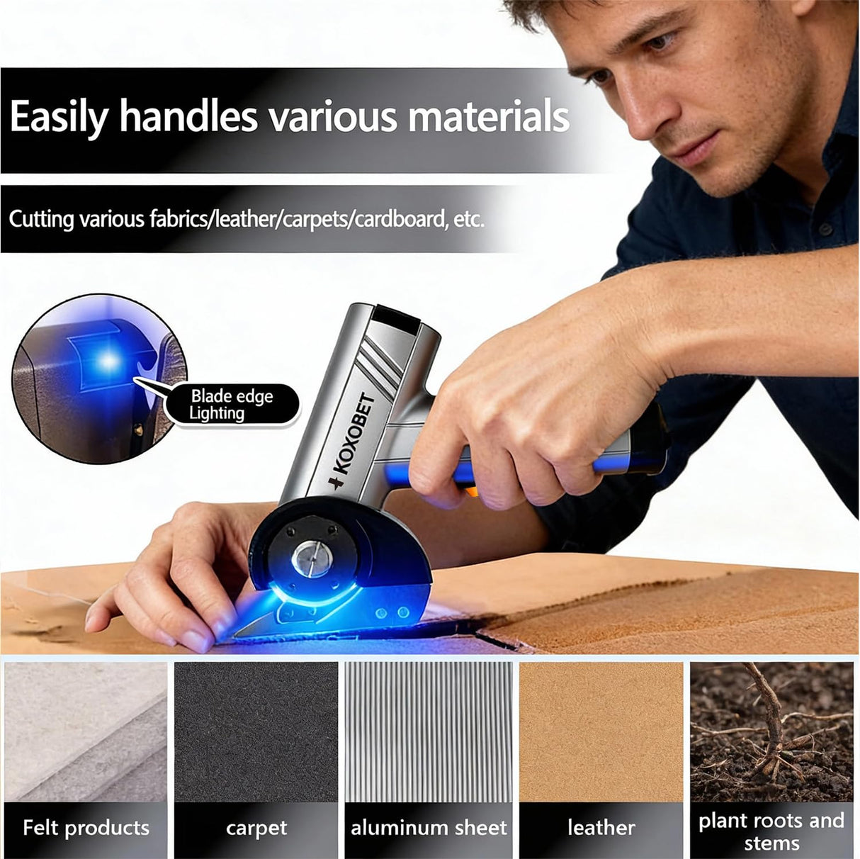 2026 Upgrade 4.2V Cordless Cutting Tool, Cardboard Cutter with LED Display, Brushless Motor, Cutting Tool Cut Trim Saw Flexible Blade, Electric Chop Saw for Fabric, Cardboard, Leather, Carpet-Orange