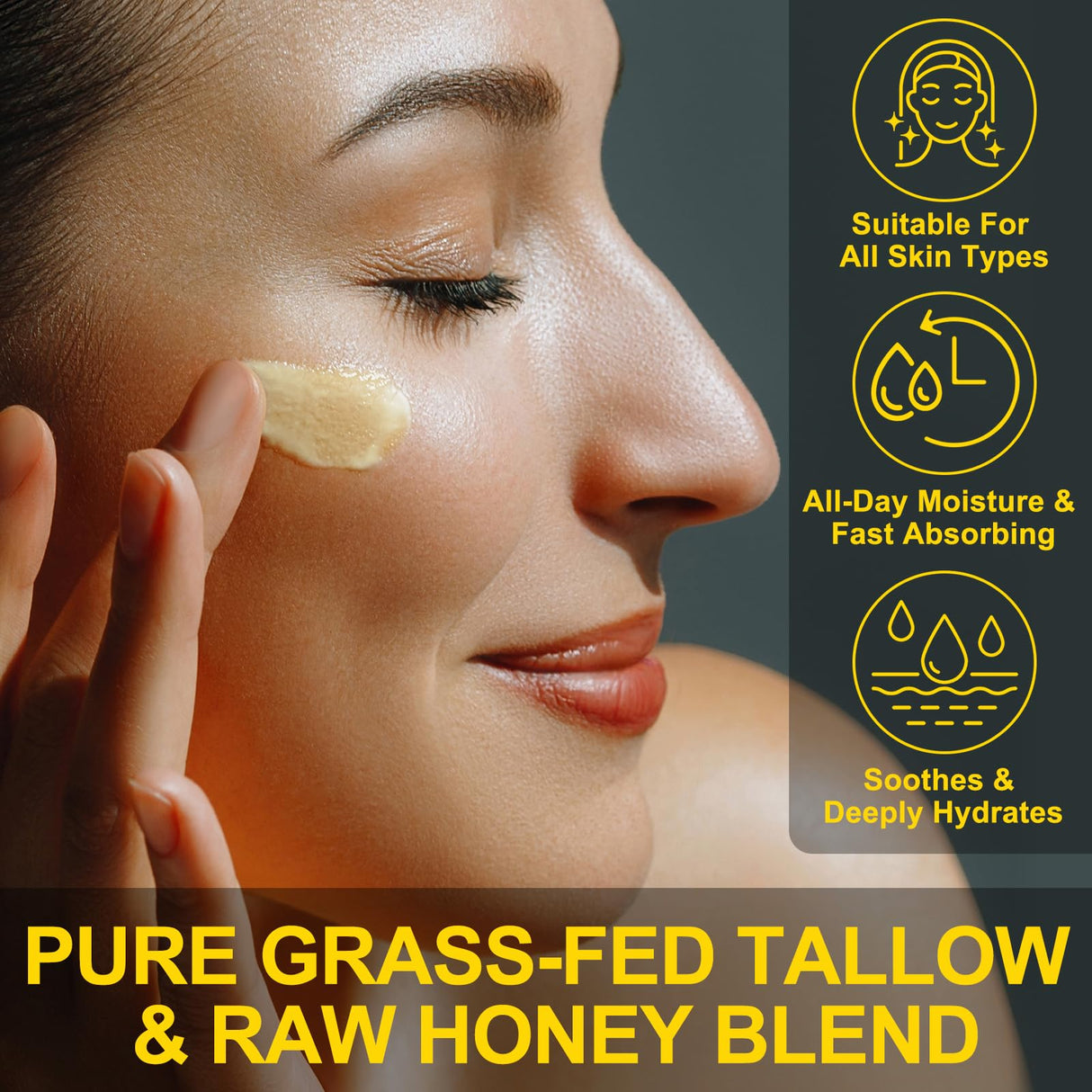 KZUO Beef Tallow for skin, Beef Tallow, Hydrating Tallow Balm with Raw Honey and Beeswax, Grass-Fed Beef Tallow & Raw Wild Honey Blend, Body & Face Moisturizer, Natural Formula