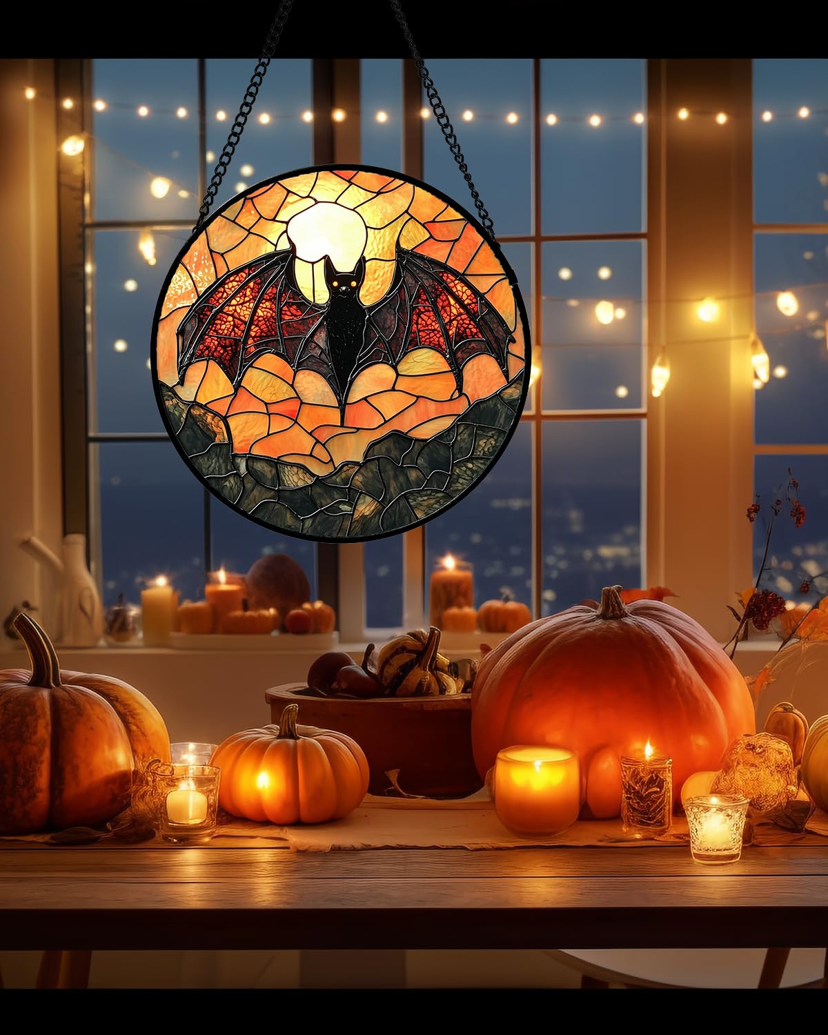 AMDERVEN Stained Glass Window Hanging, Black Bat Sun Catcher for Door Home Decor Animal Suncatcher Christmas Mother's Day Birthday Gifts for Women Men Mom and Nana 7.8 in