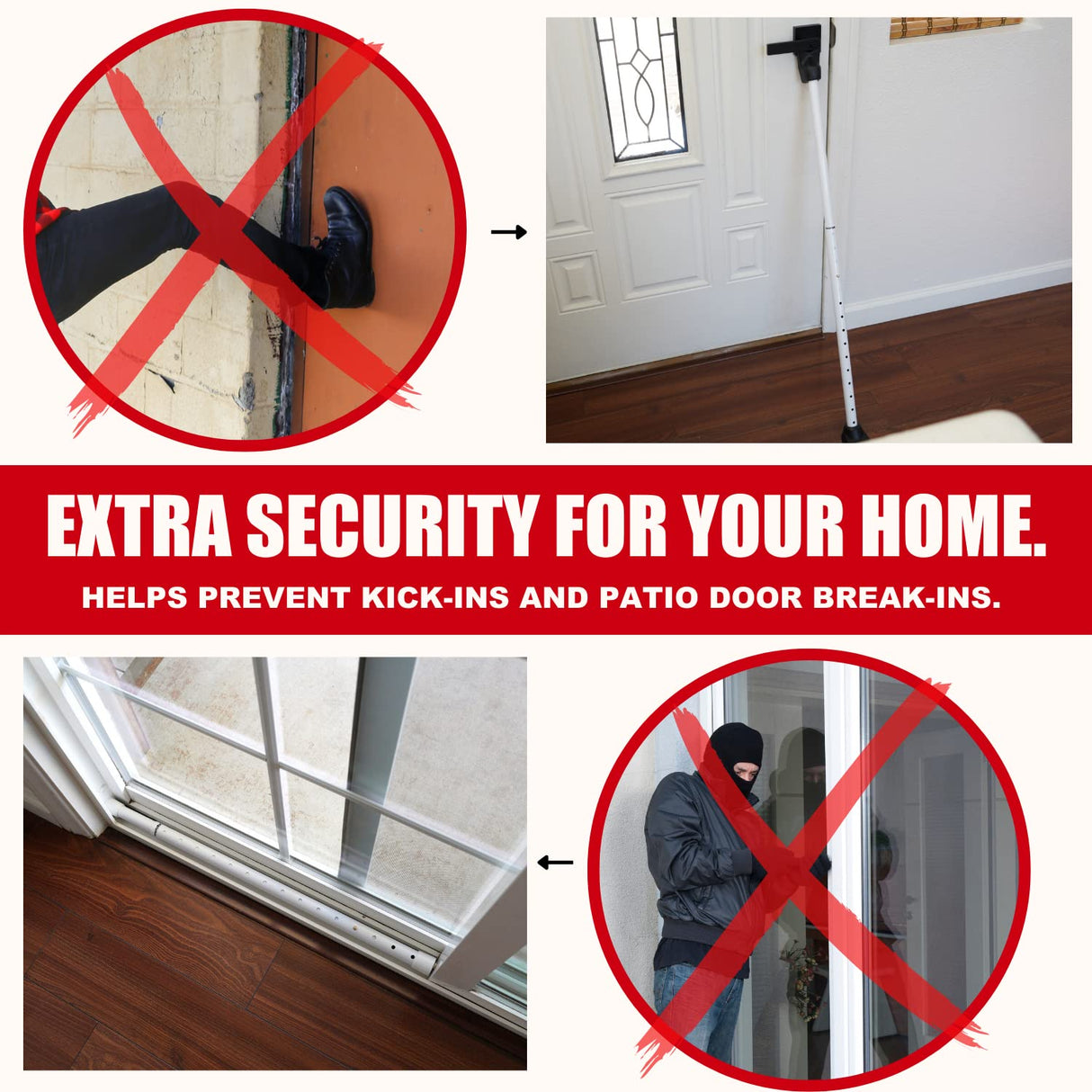 SecurityMan Adjustable Door Security Bar - Constructed of High Grade Iron - Great for Apartment Security or Home Protection Door Stoppers -(18.25”-47.5” for Doors / 18.25”-46.5” for Patio Doors) White