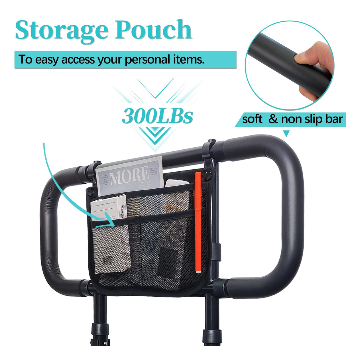 Bed Rails for Elderly Adults Safety with Adjustable Heights Storage Pocket Assist Support Side Railings for Seniors Citizens Slides Under Mattressbed Cane Bed Guard Bed Handles Bars (Black)