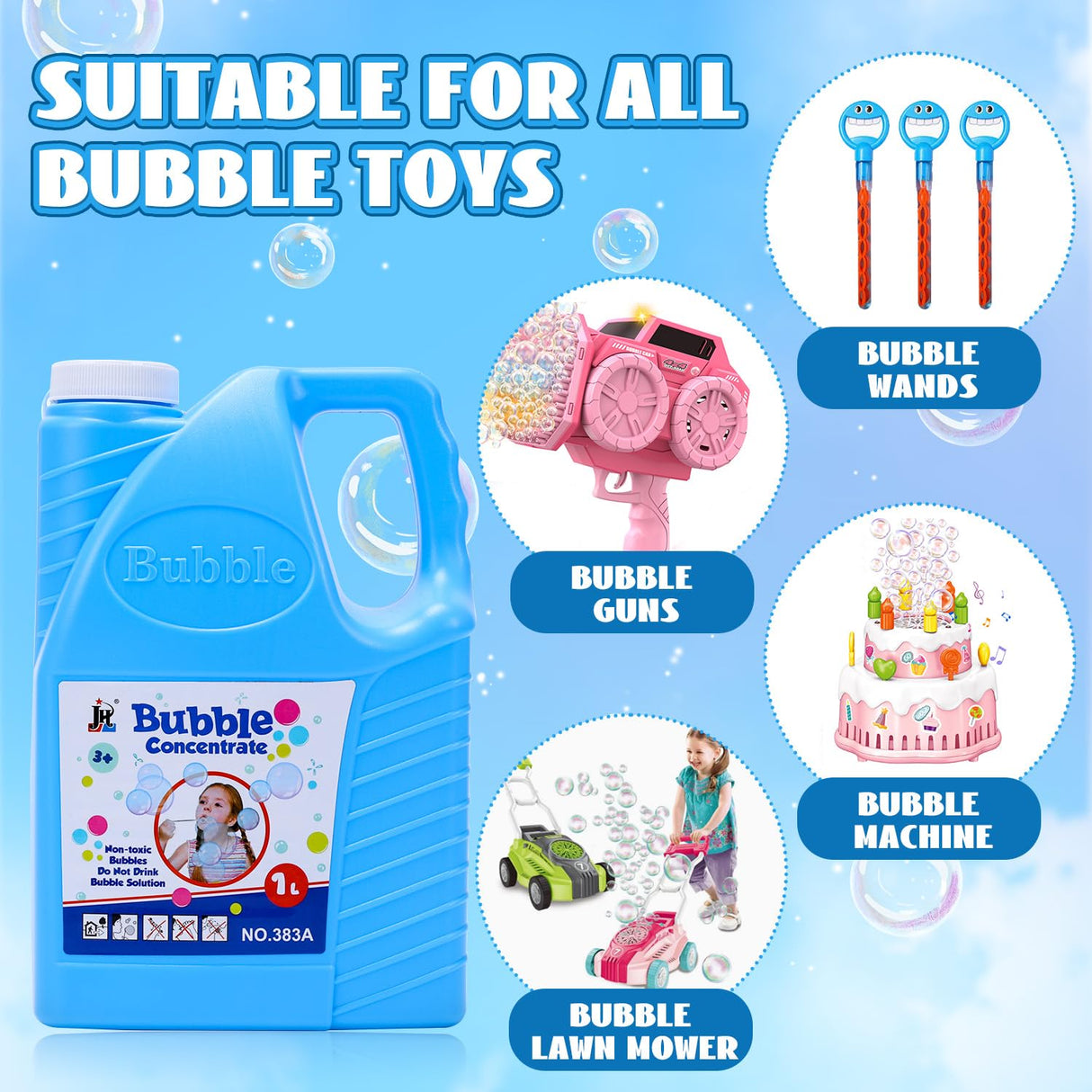 EagleStone Bubbles Solution Refill 2 Bottles 64 oz (Up to 5 Gallon) Concentrated, Giant Bubble Solution for Machines, Guns, Wands - Summer, Easter, Christmas Toys