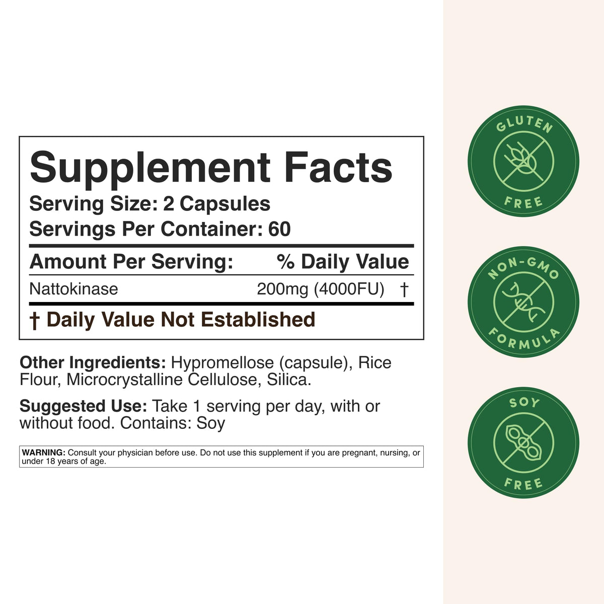 Nattokinase Supplement, 4,000 FU per Serving, 120 Capsules