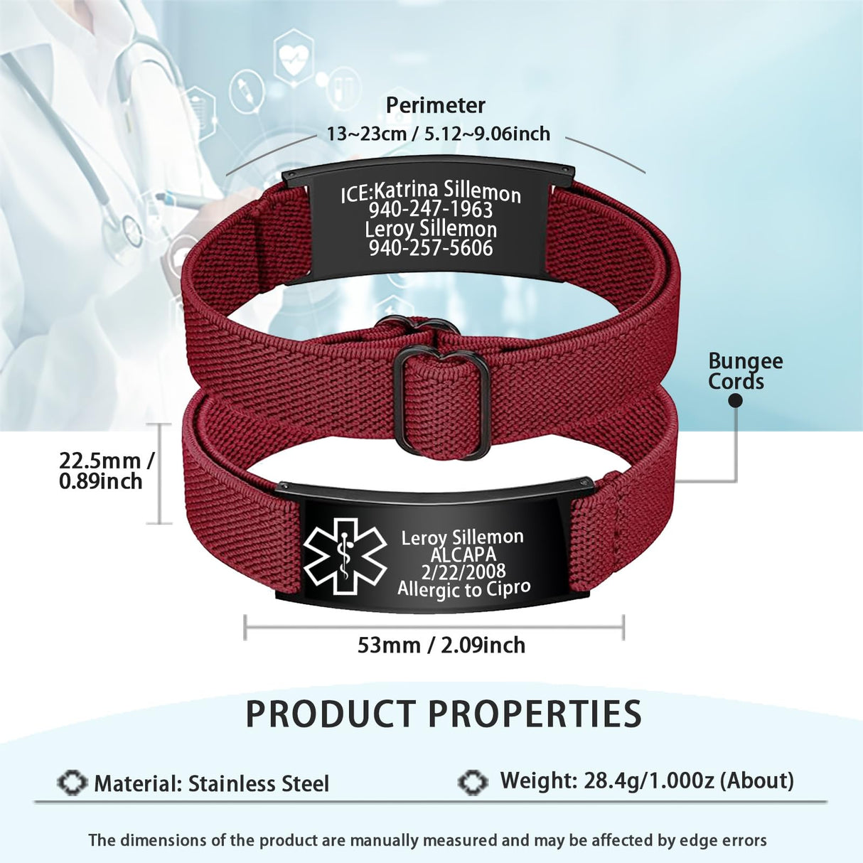 Personalized Medical Alert Bracelet Custom Medical Id Bracelets for Men