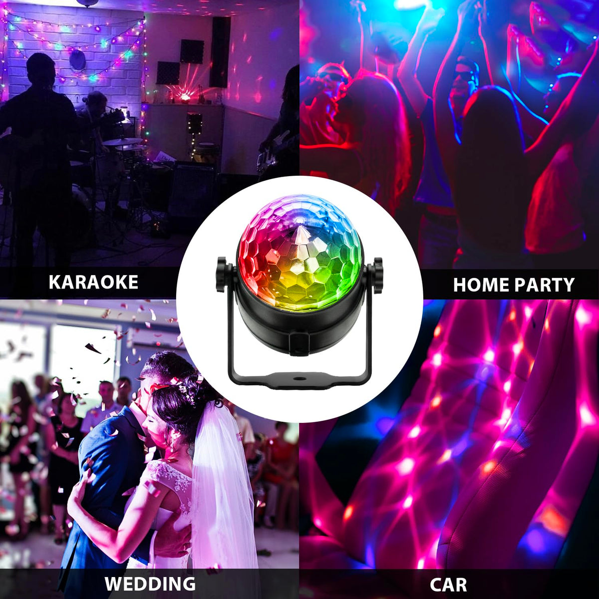 NEQUARE Disco Ball Party Lights 2-Pack, Sound Activated Strobe with Remote