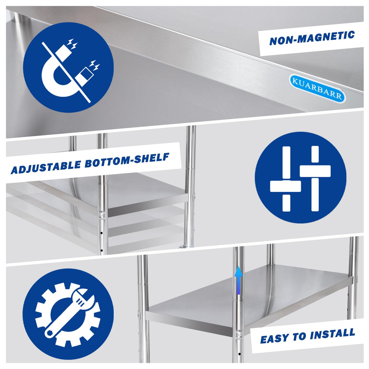 KUARBARR Stainless Steel Table for Prep & Work with Undershelf 24 x 30 Inches NSF Metal Commercial Kitchen Prep Table with Adjustable Under Shelf Worktable for Restaurant Home Outdoor