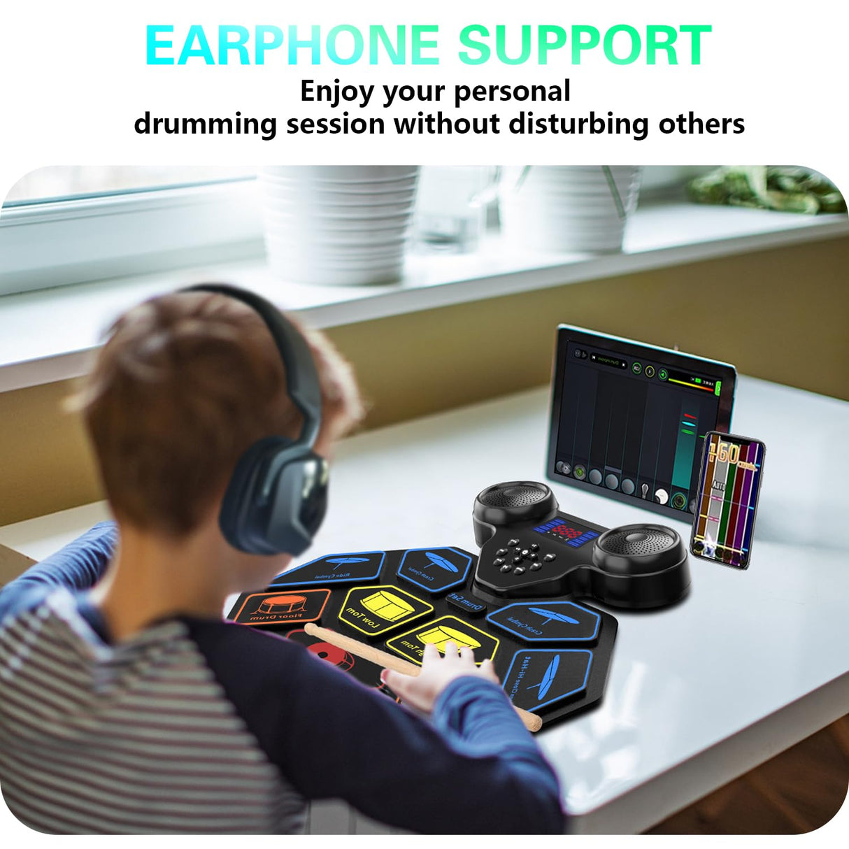 Electronic Drum Set - YUOIOYU Electric Drum Set Roll Up Portable Drum Kit MIDI Practice Drum Pad with Dual Built-in Speaker, Drum Sticks and Pedals, Christmas Birthday Gift for Kids Adult