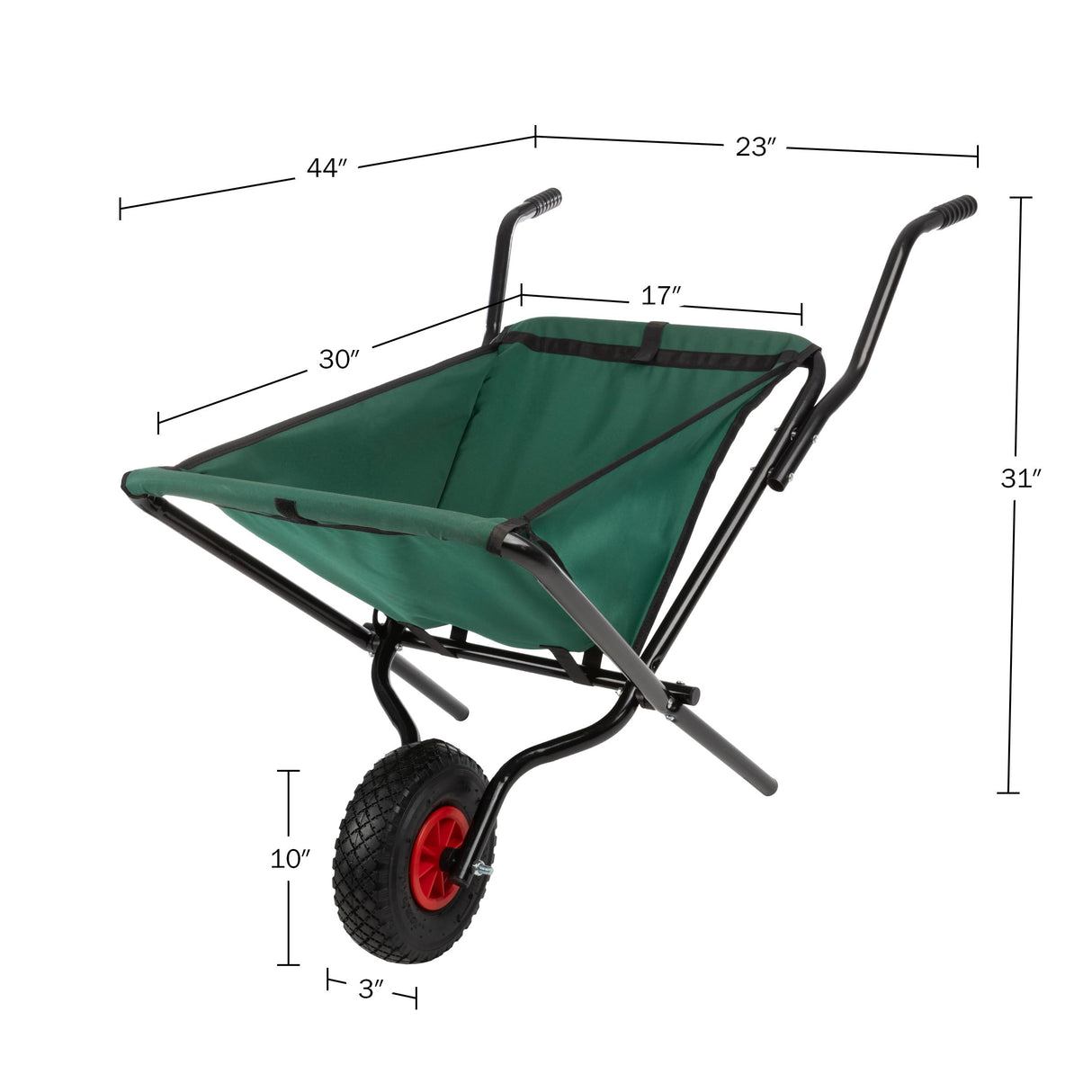 Pure Garden Folding Wheelbarrow with 80lb Capacity, Green