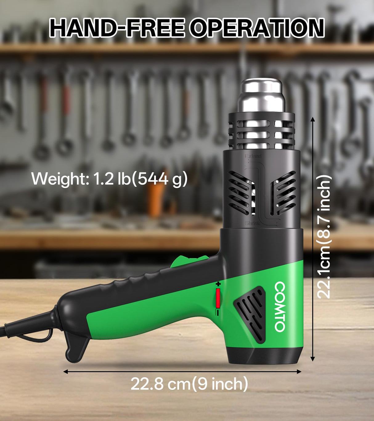 COMTO Heat Gun 1800W Fast Heating 122℉-1202℉ Heavy Duty Hot Air Gun Variable Temperature Control Overheat Protection 2 Speed Air Flow with 4 Nozzles for Crafts, Shrinking Tubing, Vinyl Wrap (SG-1004)