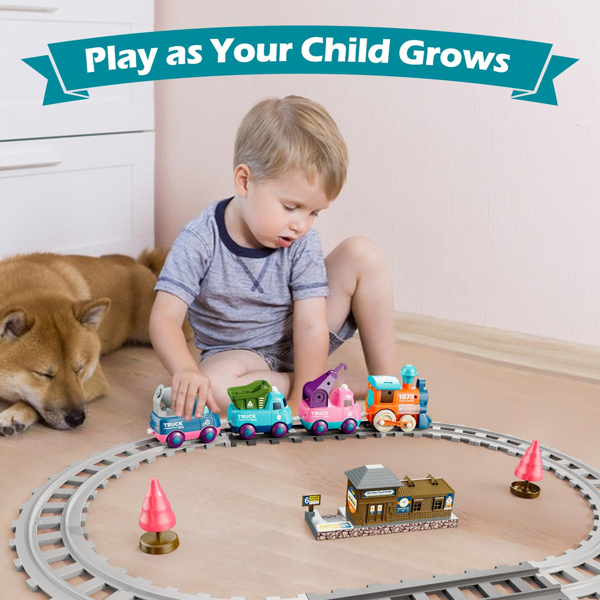 Lipneaed Train Set for Toddlers, Magnetic Train Toys for Toddlers 3+, 4pcs Trucks Toy Train for Boys and Girls, Birthday Christmas Toy Gifts for 3 4 5 6 7 8 Years Old