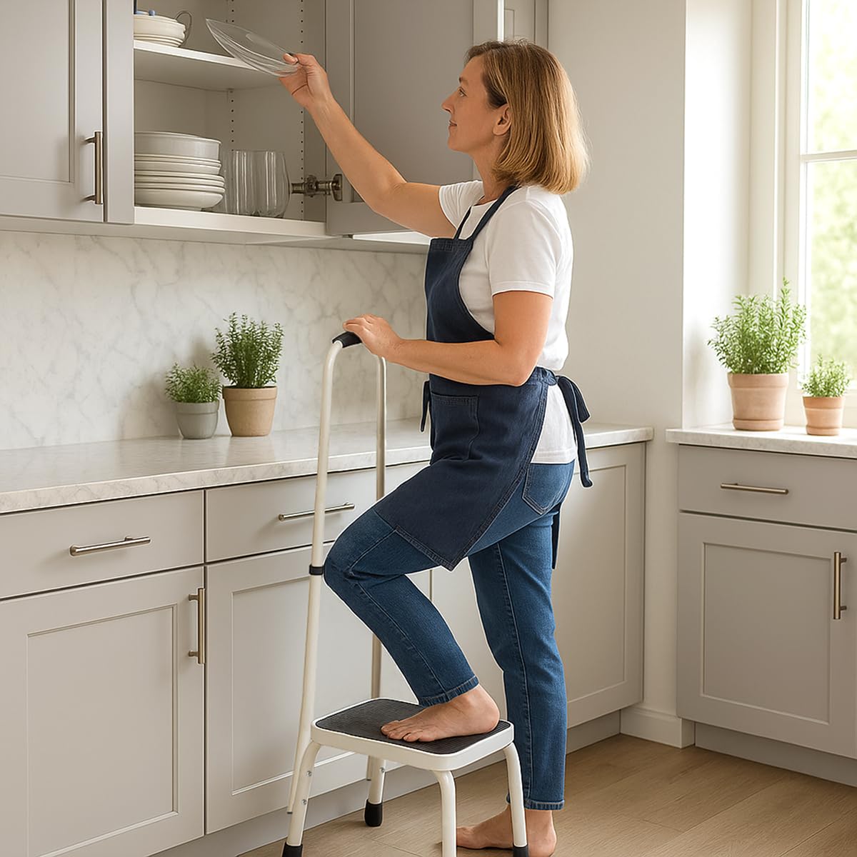 Sattiyrch Step Stool with Handle for Ederly,Sturdy and Lightweight Stool with Anti-Skid Platform,Easy Assmbly,Safely Supports up to 350 Pounds with 9.5 Inch