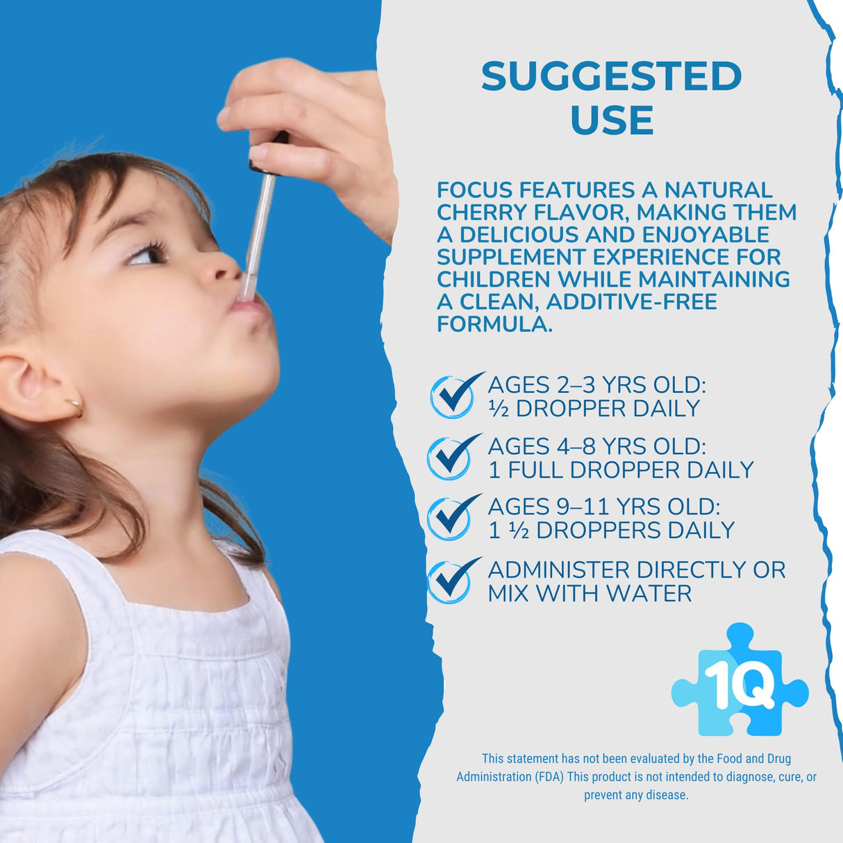 1Q Focus – Liquid Cognitive & Brain Support Drops for Kids | Acetyl L-Carnitine + B1, B6, B12 & Folate | Sugar-Free, Vegan, Non-GMO, Gluten-Free | Advanced Absorption | 2 fl oz 30 Servings