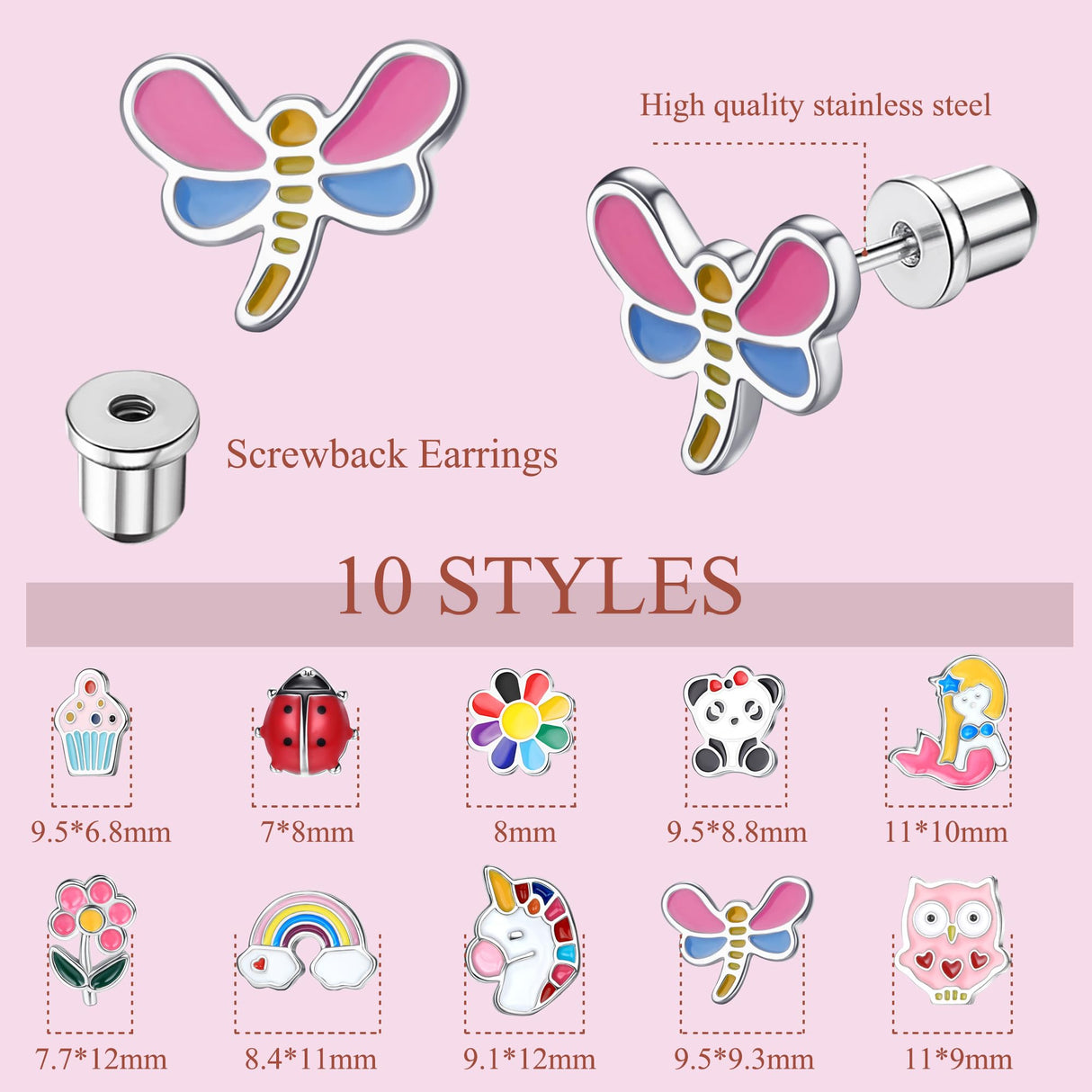 Hypoallergenic Screw Back Earrings for Women Girls Stainless Steel CZ Heart