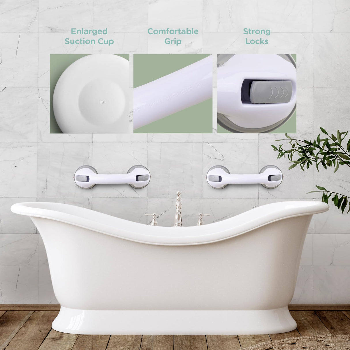 Grab Bars for Bathtubs and Showers, Heavy Duty Shower Handle 2 Pack 12 Inch for Elderly Assistance Products Seniors Suction Cup Removable Handrails Handicap Bath Grip Bathroom Safety Grips No Drilling