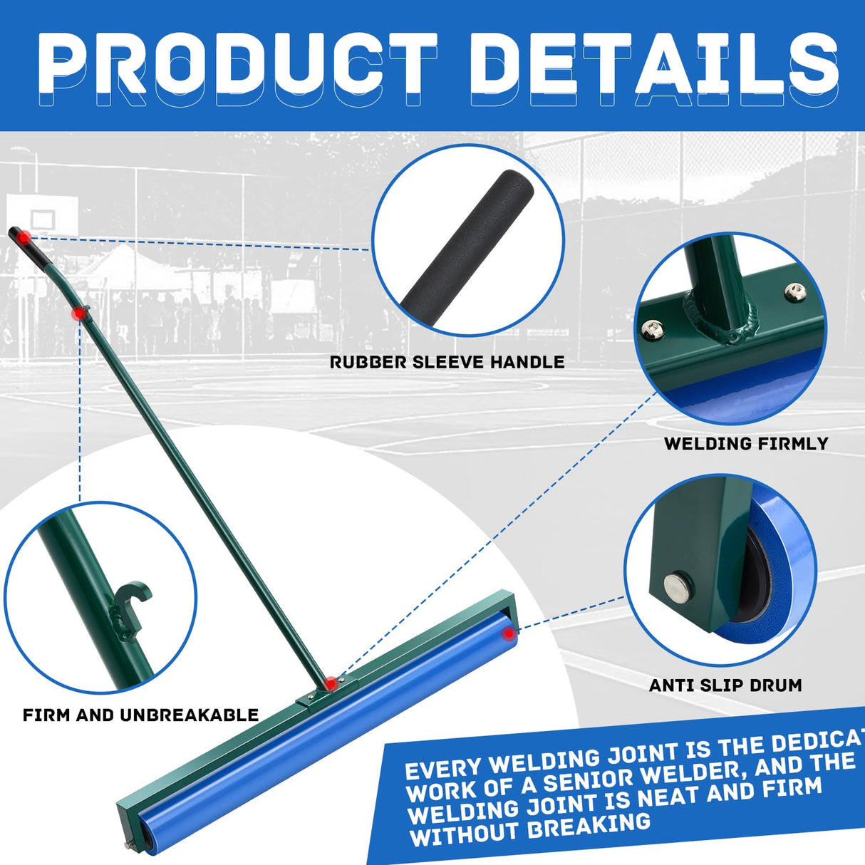 Suclain Tennis Court Squeegee 36 Inch PVA Foam Tennis Sponge Roller Lightweight Removes Water Quickly Clear Floors Tool for Tennis Basketball Sports Courts Garages(Blue,1pcs)