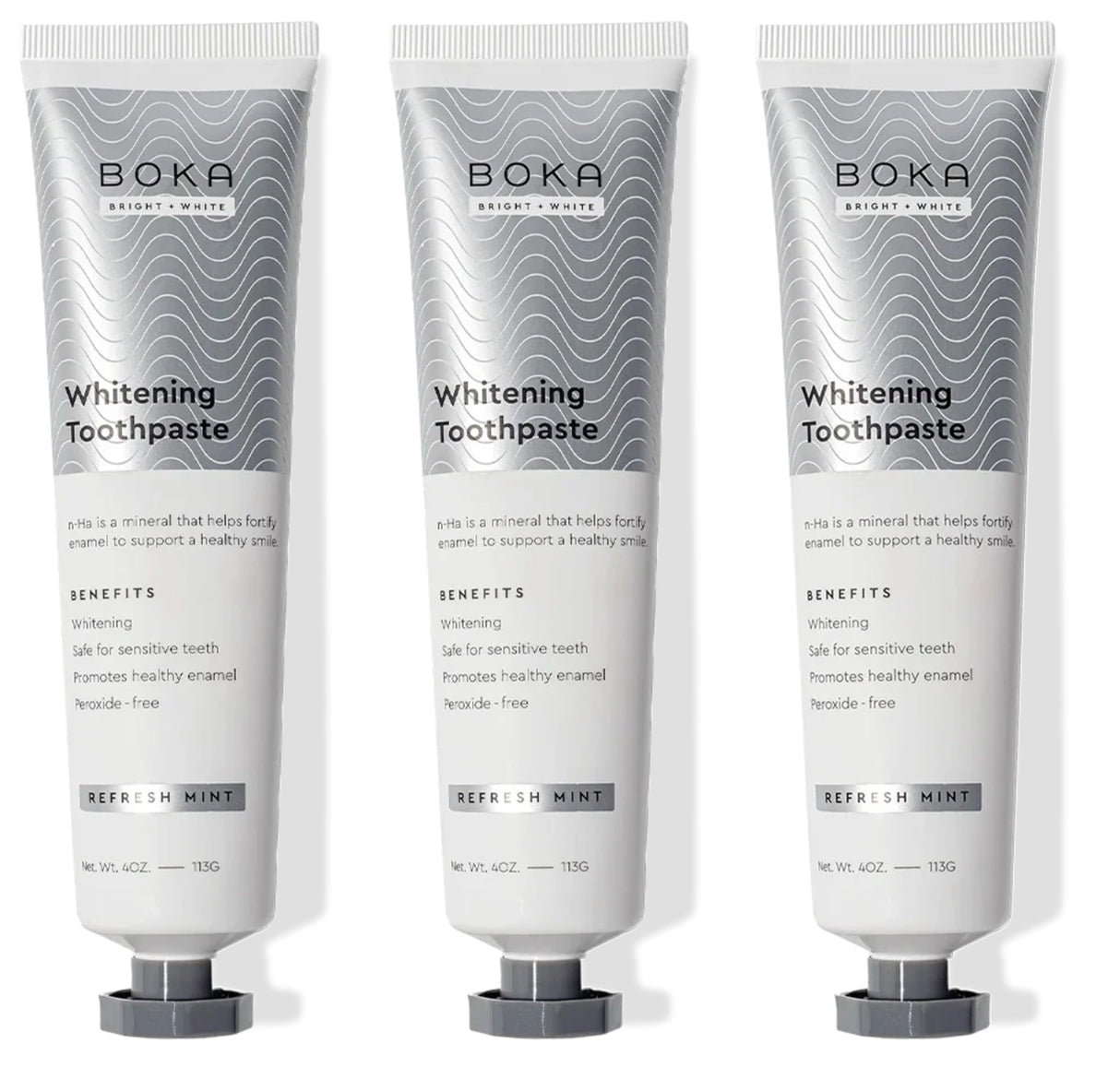 Boka Fluoride Free Toothpaste, Nano Hydroxyapatite Toothpaste, Appropriate for Sensitive Teeth, for Adult, Kids Oral Care - Whitening* Refresh Mint, 4 Fl Oz 3Pk US Manufactured