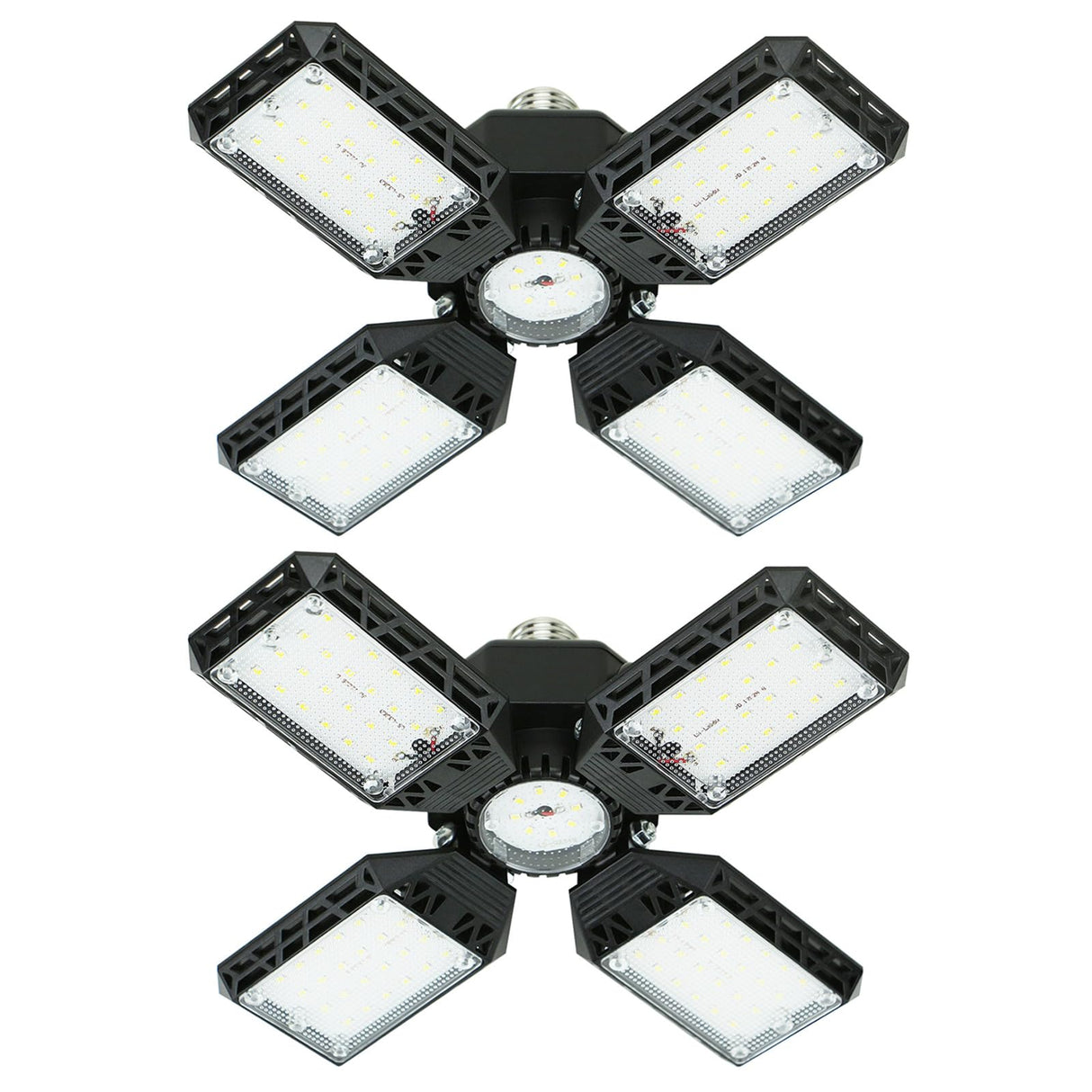 QiyuanLS 2-Pack LED Garage Light, 150W Deformable LED Ceiling Lights, 15000LM Garage Lighting with 4 Adjustable Panels, E26/E27 Shop Lights for Basement, Workshop, Attic