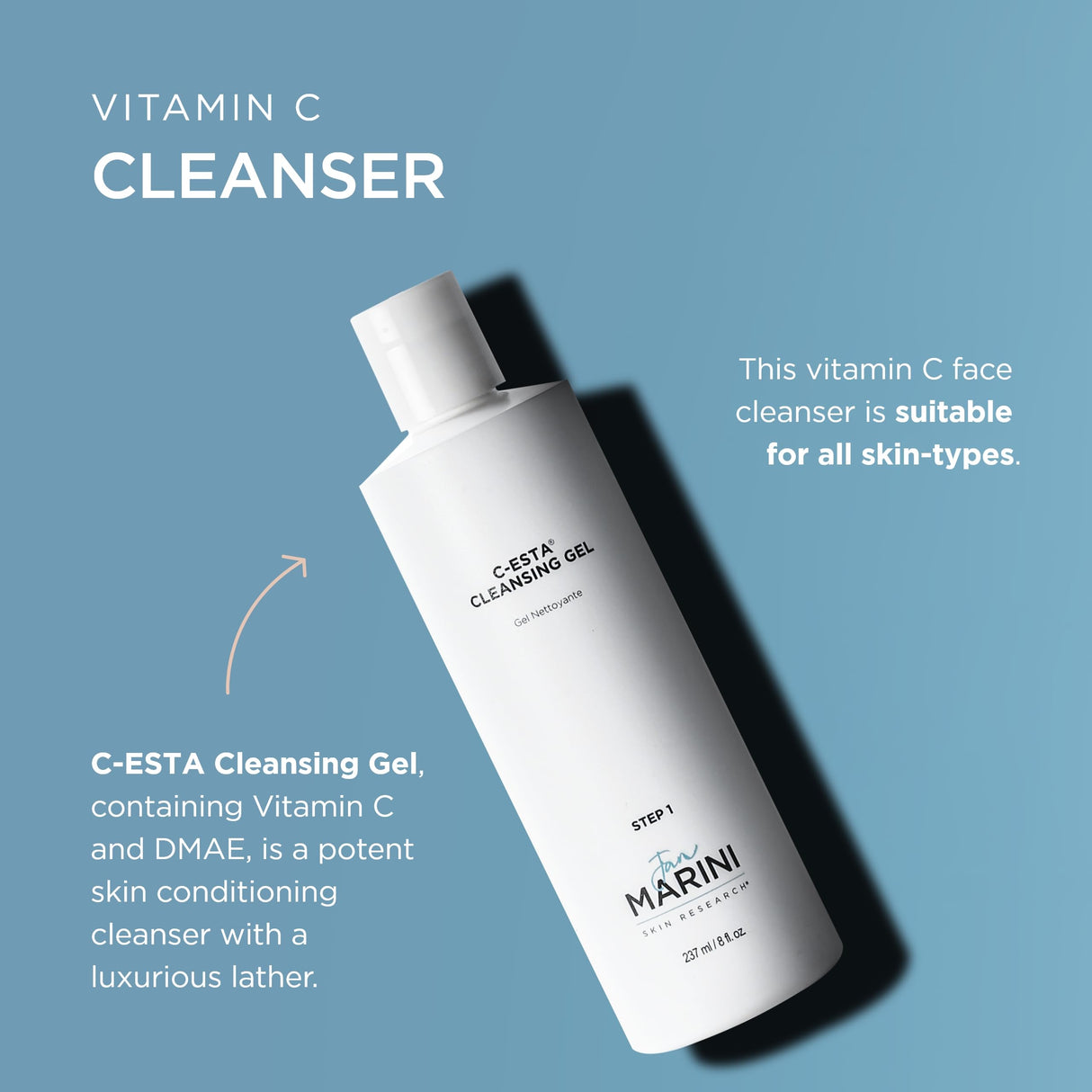 Jan Marini Skin Research C-ESTA Cleansing Gel - Daily Facial Cleanser with Vitamin C - Skincare Face Wash for Oily, Dry & Combo Skin - Gel Face Cleanser - 8 fl oz