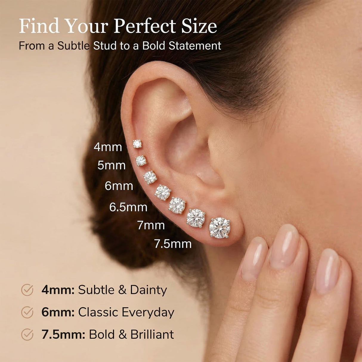 14k Gold Solitaire Round Cubic Zirconia Earrings Studs for Women & Men | Anti Tarnishing CZ Stud Earrings with 14k Gold Butterfly Pushbacks | 5MM, 8MM Post Length by MAX + STONE