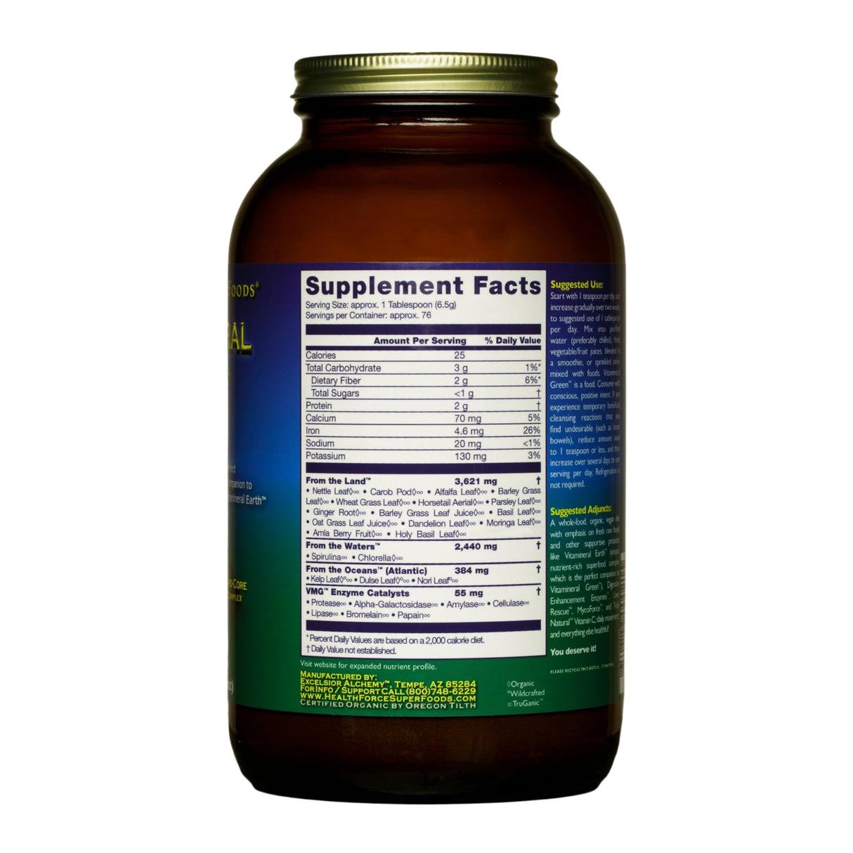 HEALTHFORCE SUPERFOODS Vitamineral Green - Mineral Supplement for Immune & Thyroid Support - Green Powder Supplement with Ingredients from The Land - Gluten-Free & Vegan - 500 Grams