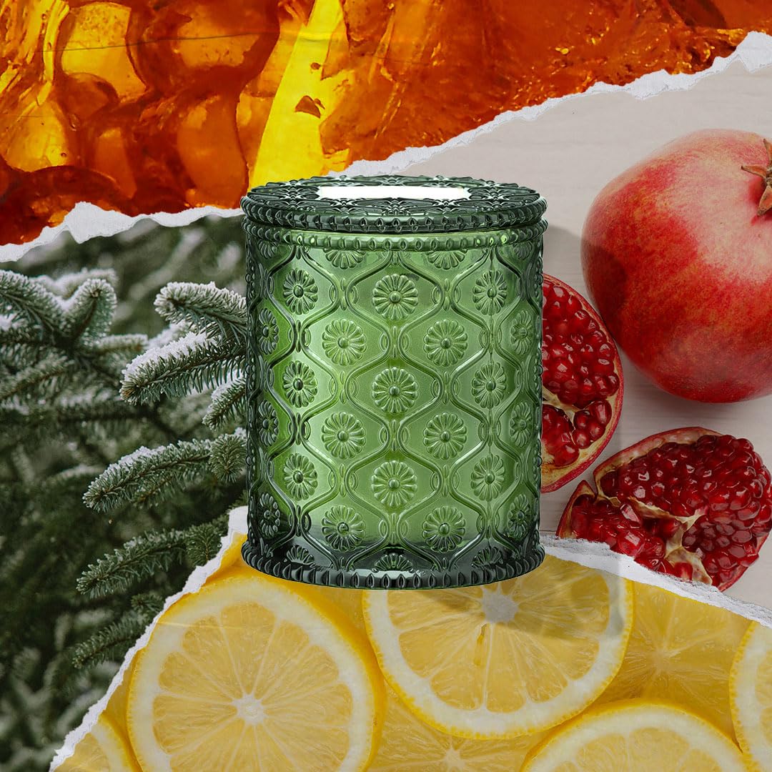 LA JOLIE MUSE Christmas Candles, Pine & Pomegranate Candle -Lemon, Pomegranate & Pine | 6 oz Natural Soy Wax | 40 Hours Clean Burn | Gift-Ready for Hosts, Gatherings | Elegant Home Décor