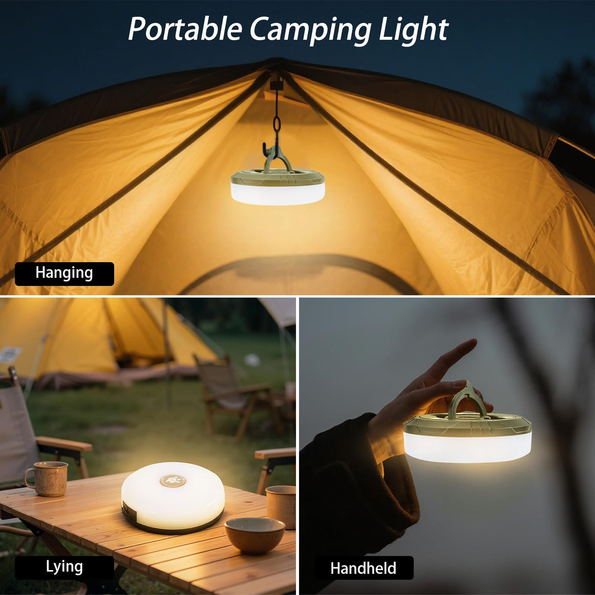 2-Pack Camping String Lights, 4 in 1 Portable Camping Light Rechargeable, 8 Lighting Modes, USB Charging, Quick Storage, 32.8FT Waterproof Tent Lights String for Camping, Hiking, Yard, Christmas