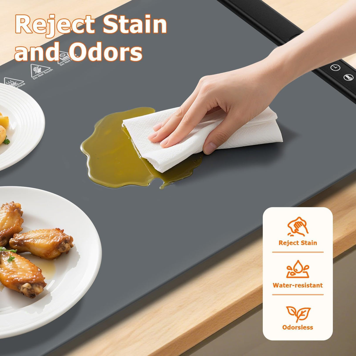 MealHelper Warming Mat for Food, Portable Food Warming Mat For Countertop, Full Surface Electric Warming Tray with Safety Lock, 4 Temp Levels & 6-Hour Timer for for Parties, Buffets & Home Use (Grey)