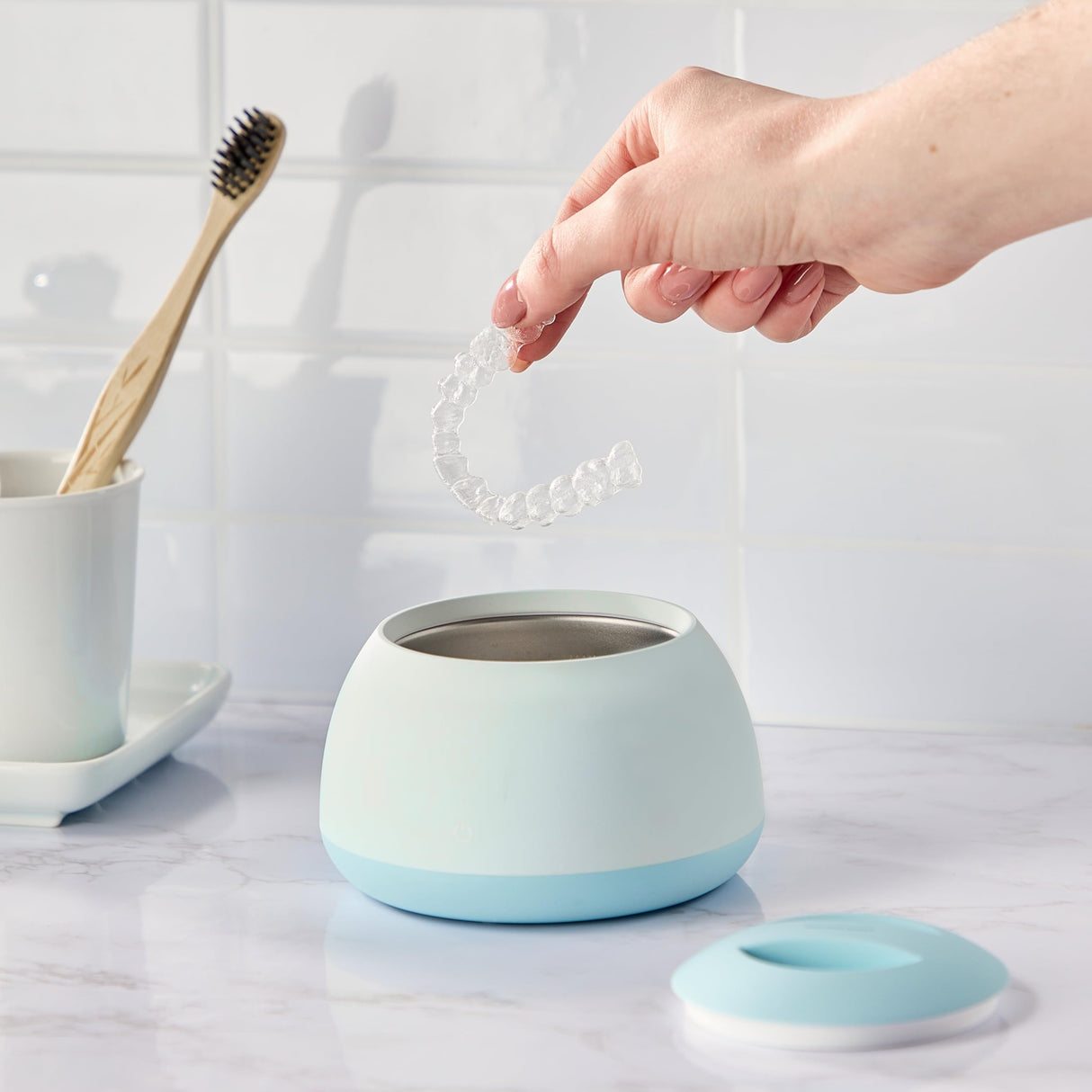 Zima Dental Pod | Sky Blue | Ultrasonic Retainer Cleaner Machine | Aligner, Nightguard, Mouth Guard, Denture Cleaner | Oral Dental Care FSA HSA Approved