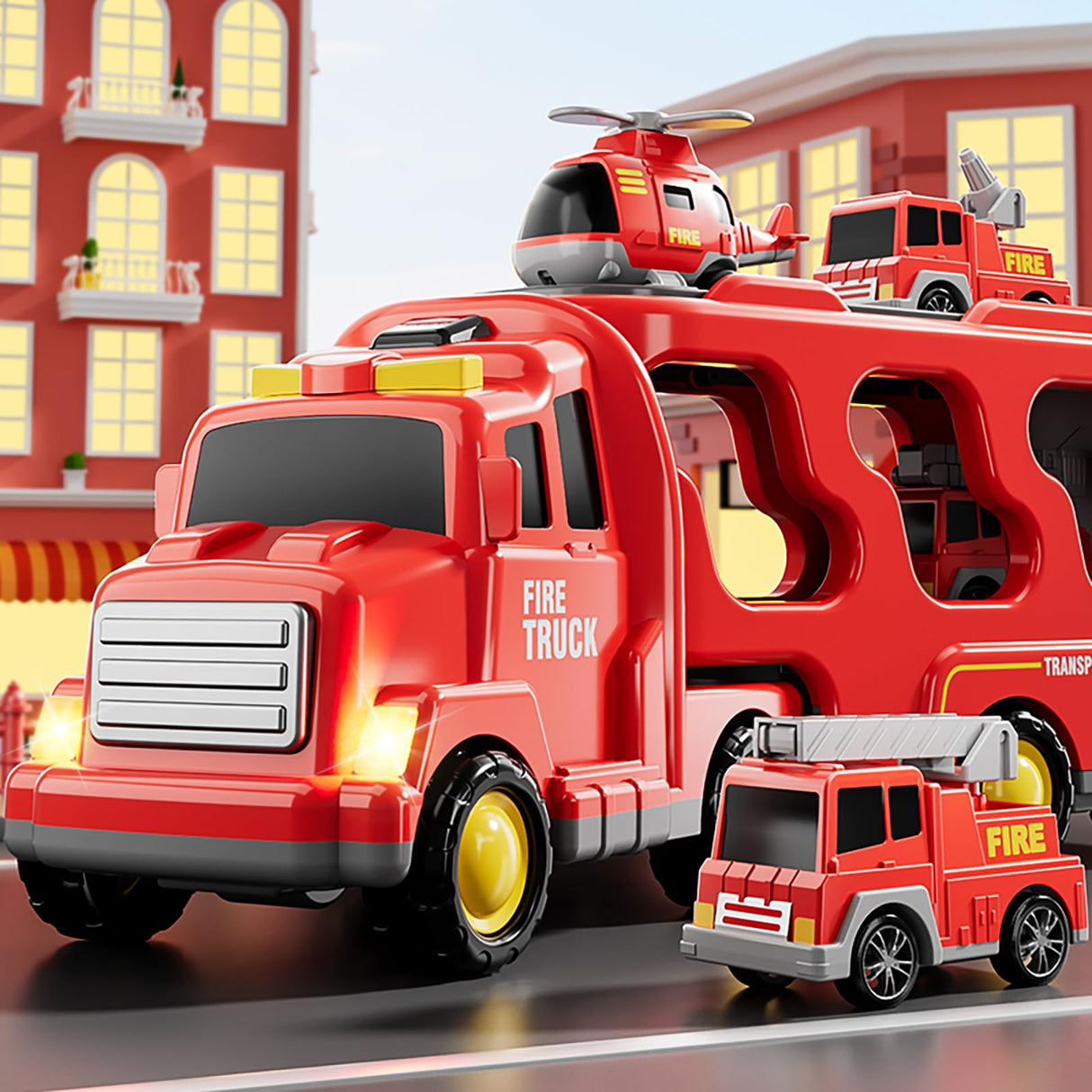 Bennol 5-in-1 Fire Trucks Toy Set for Boys Age 1-3 3-5, Fire Car Truck for Toddlers 1 2 3 4 5 6 Years Old, Christmas Birthday Gift Car Sets with Light Sound