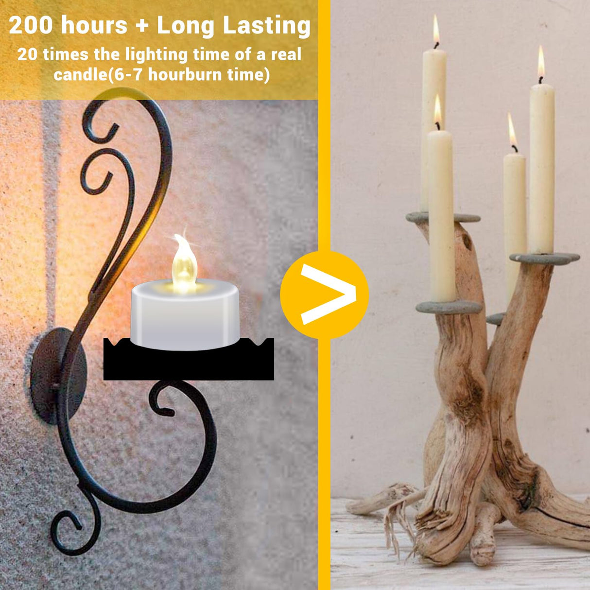 Candlium 200 Pack LED Tea Lights Bulk, 200+ Hours Long Lasting Battery Operated Flameless Candles for Wedding Centerpieces, Proposal Decorations, Valentine's Day & Event Decor (Warm White)