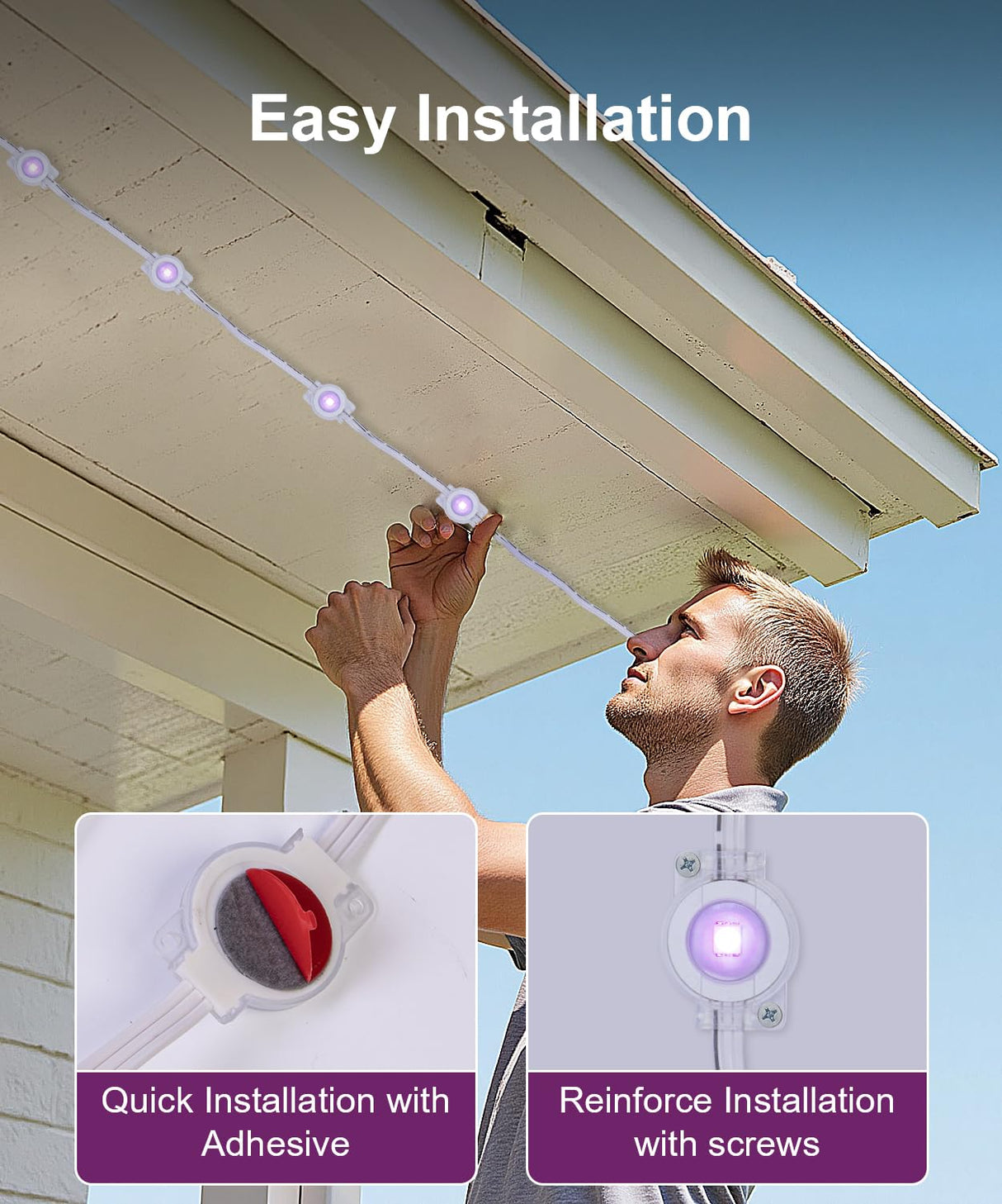 MuliVid 150Ft Permanent Outdoor Lights,Smart RGB Outdoor Lights with Remote APP Control, IP67 Waterproof Outside Light for House for Christmas, Halloween, Holiday, Party, Daily