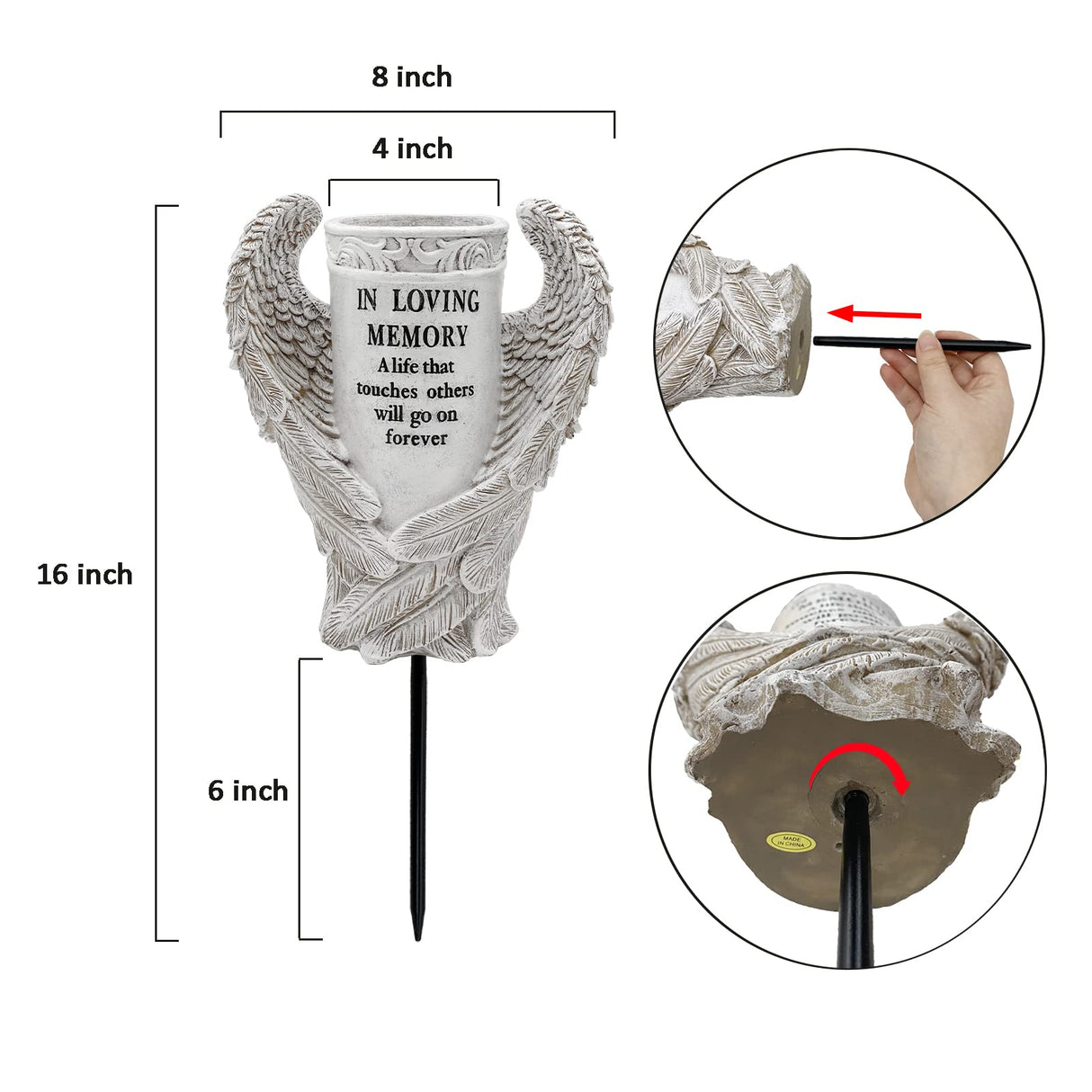 BAYN Grave Decorations for Cemetery, Angel Wings Vases with Spikes for Garden Decorations Waterproof Garden Statues Memorial Gifts for Loss of Loved One